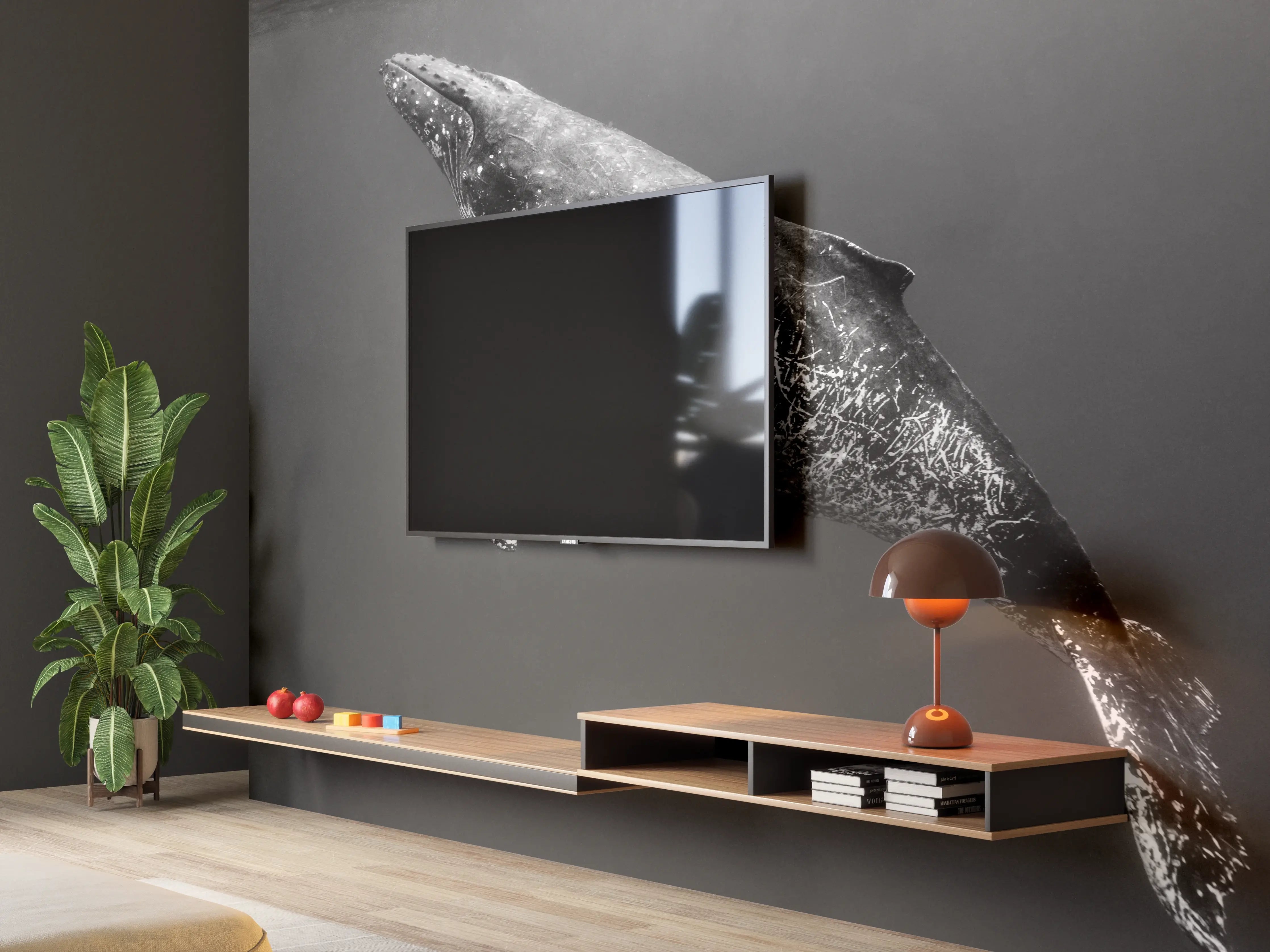 Wandverkleidung Wohnzimmer - Buckelwal