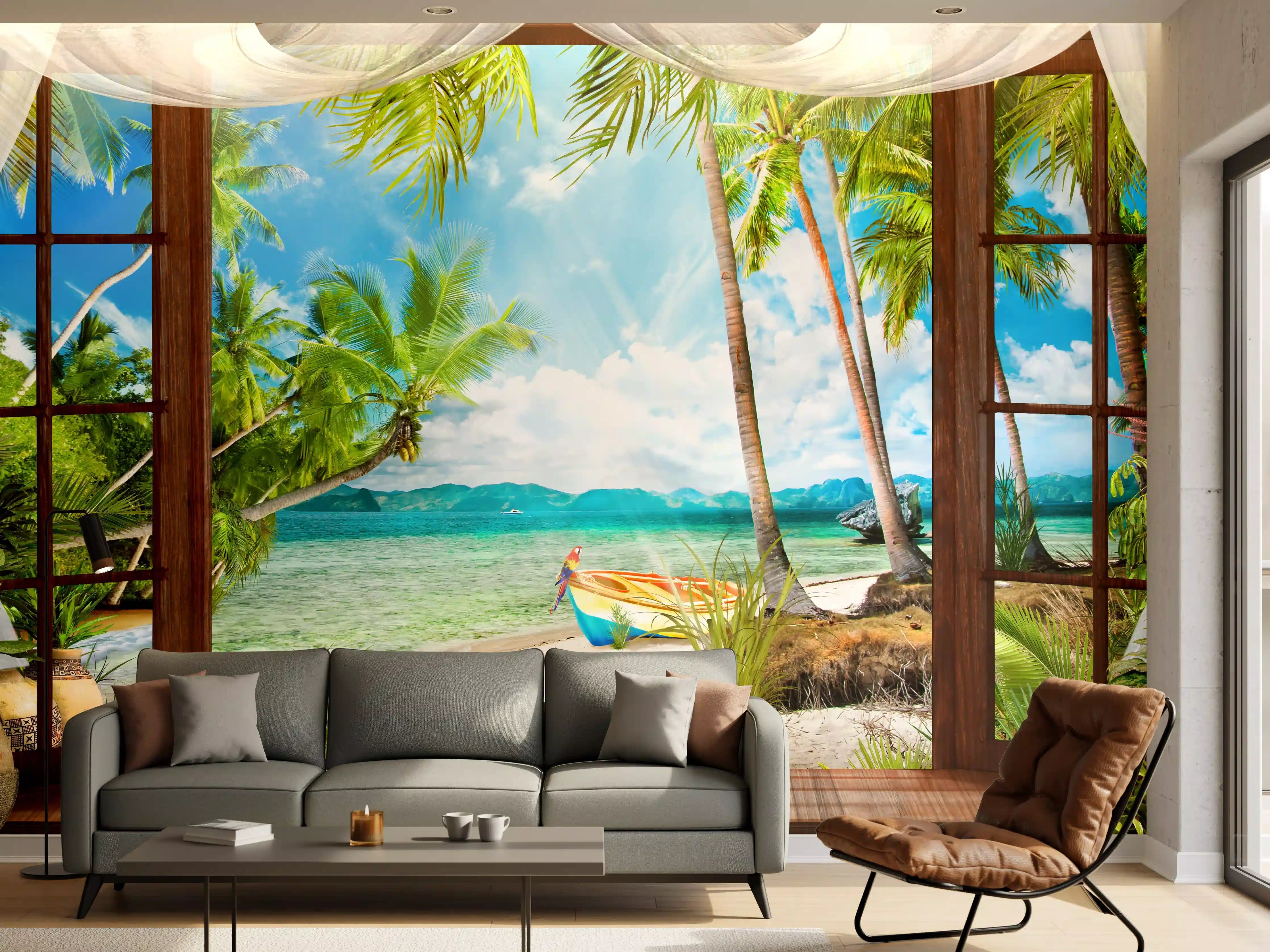Wandverkleidung Wohnzimmer - Bungalow mit Blick aufs Meer