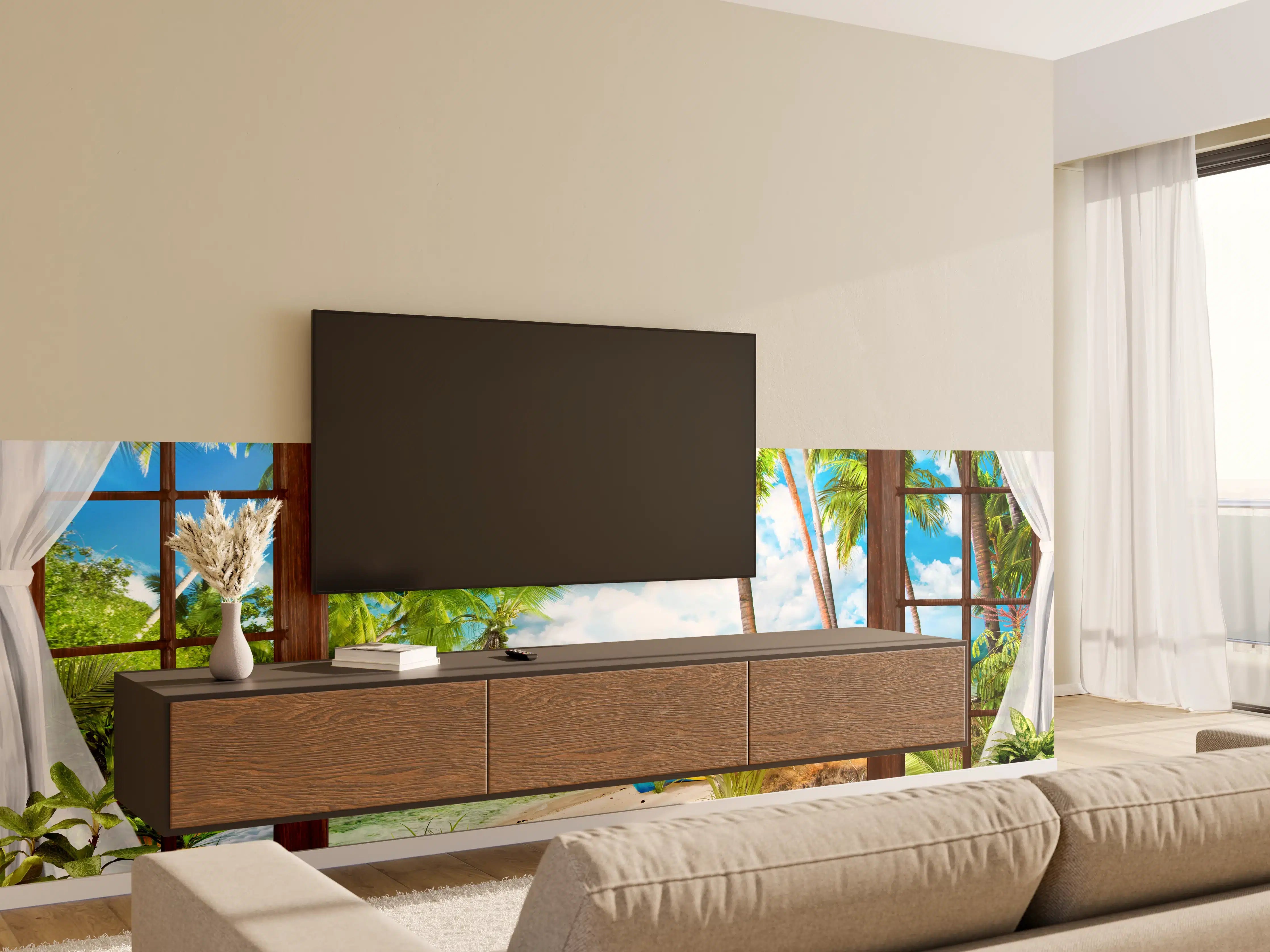 Wandverkleidung Wohnzimmer - Bungalow mit Blick aufs Meer