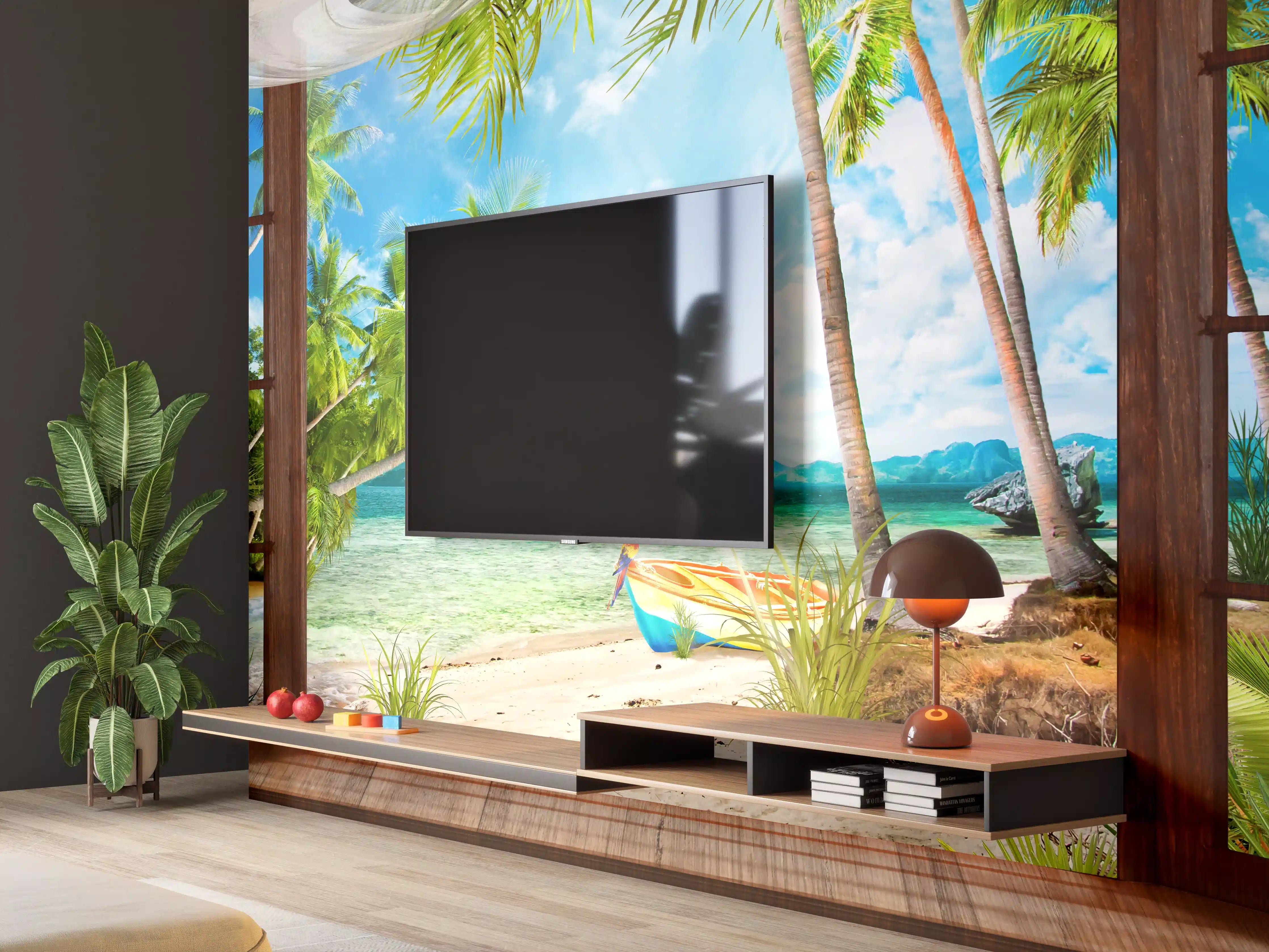 Wandverkleidung Wohnzimmer - Bungalow mit Blick aufs Meer