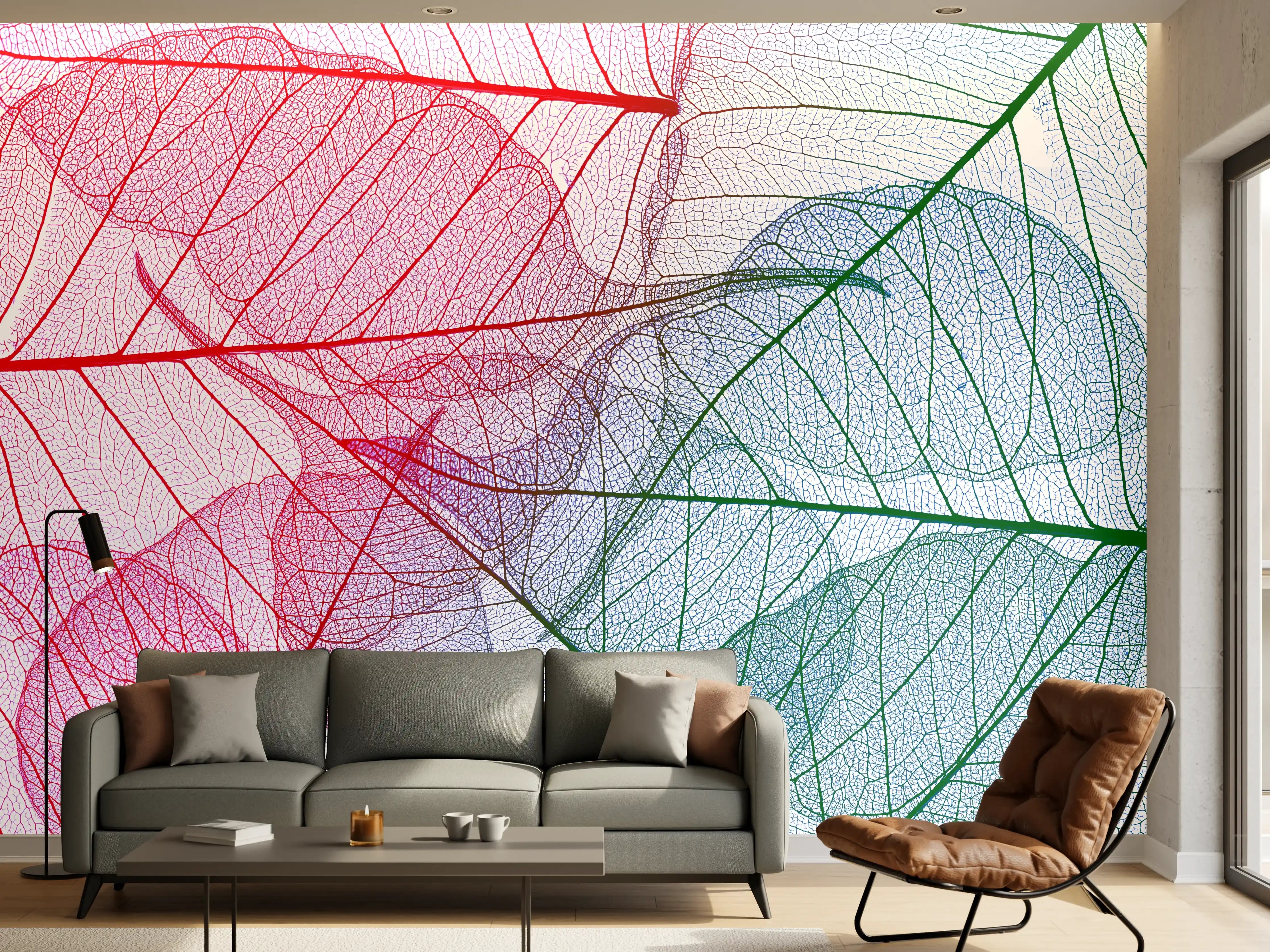 Wandverkleidung Wohnzimmer - Bunte Blätter in zarten Farben