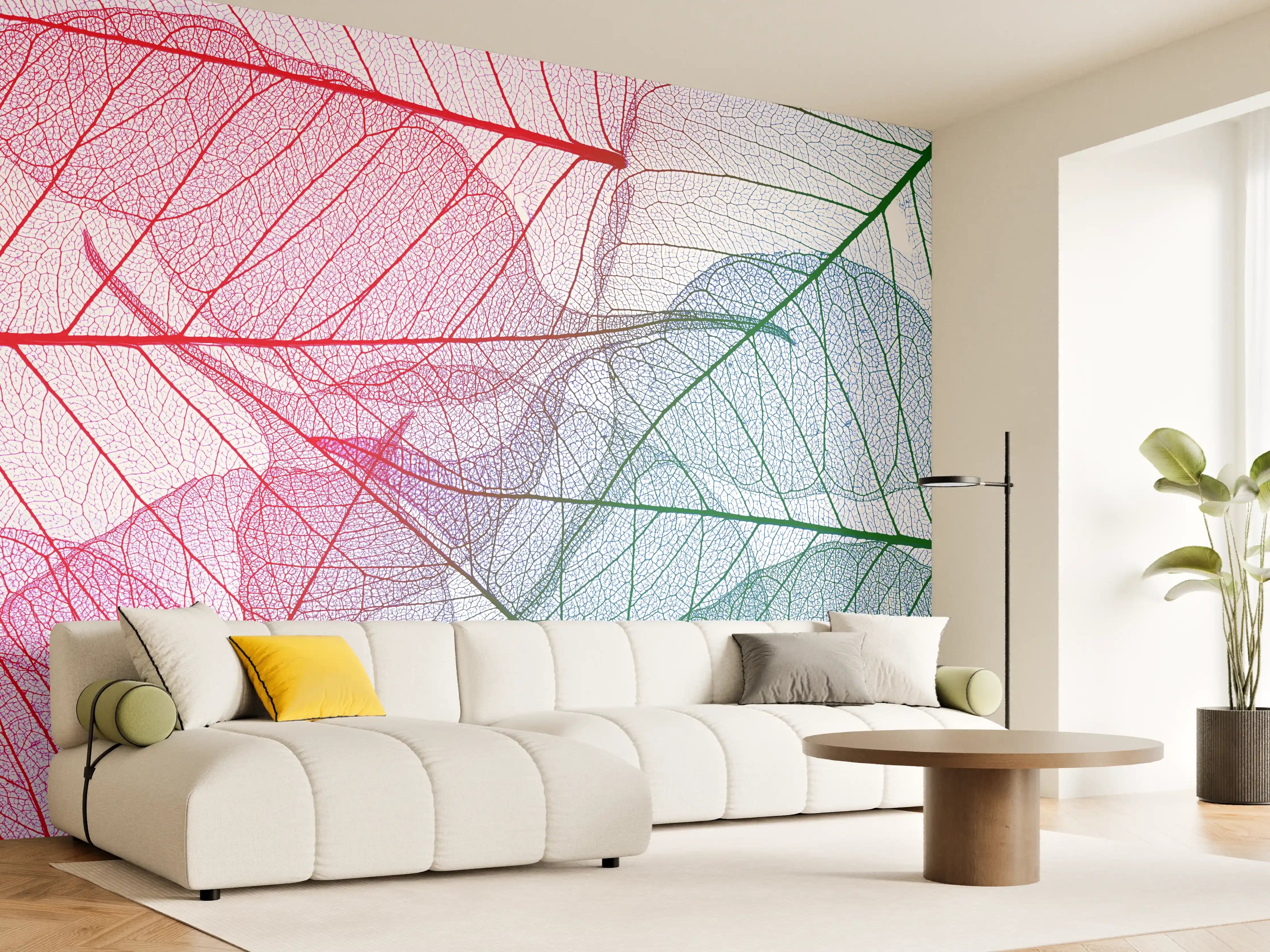 Wandverkleidung Wohnzimmer - Bunte Blätter in zarten Farben