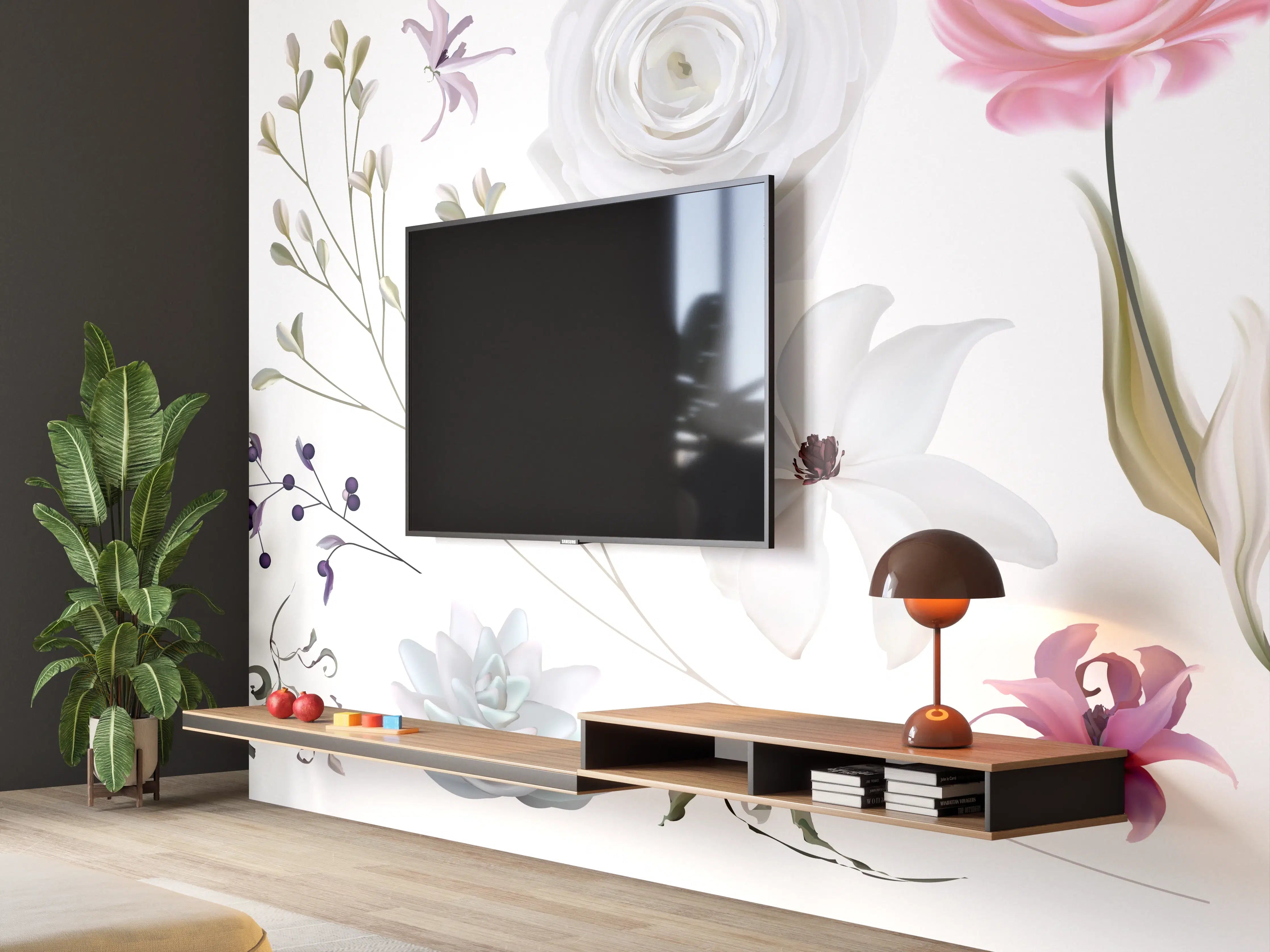 Wandverkleidung Wohnzimmer - Bunte Blumenillustrationen Set