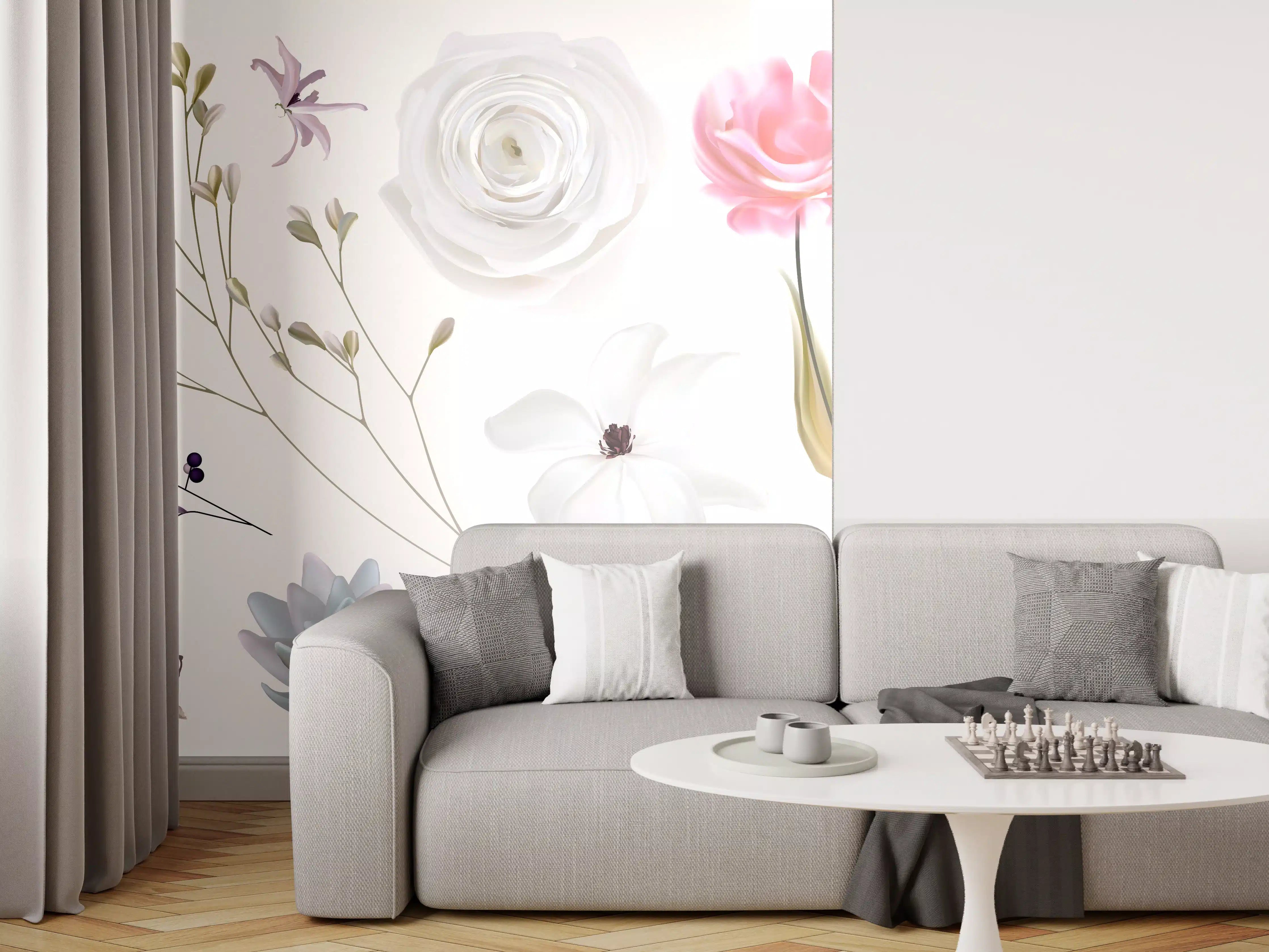 Wandverkleidung Wohnzimmer - Bunte Blumenillustrationen Set