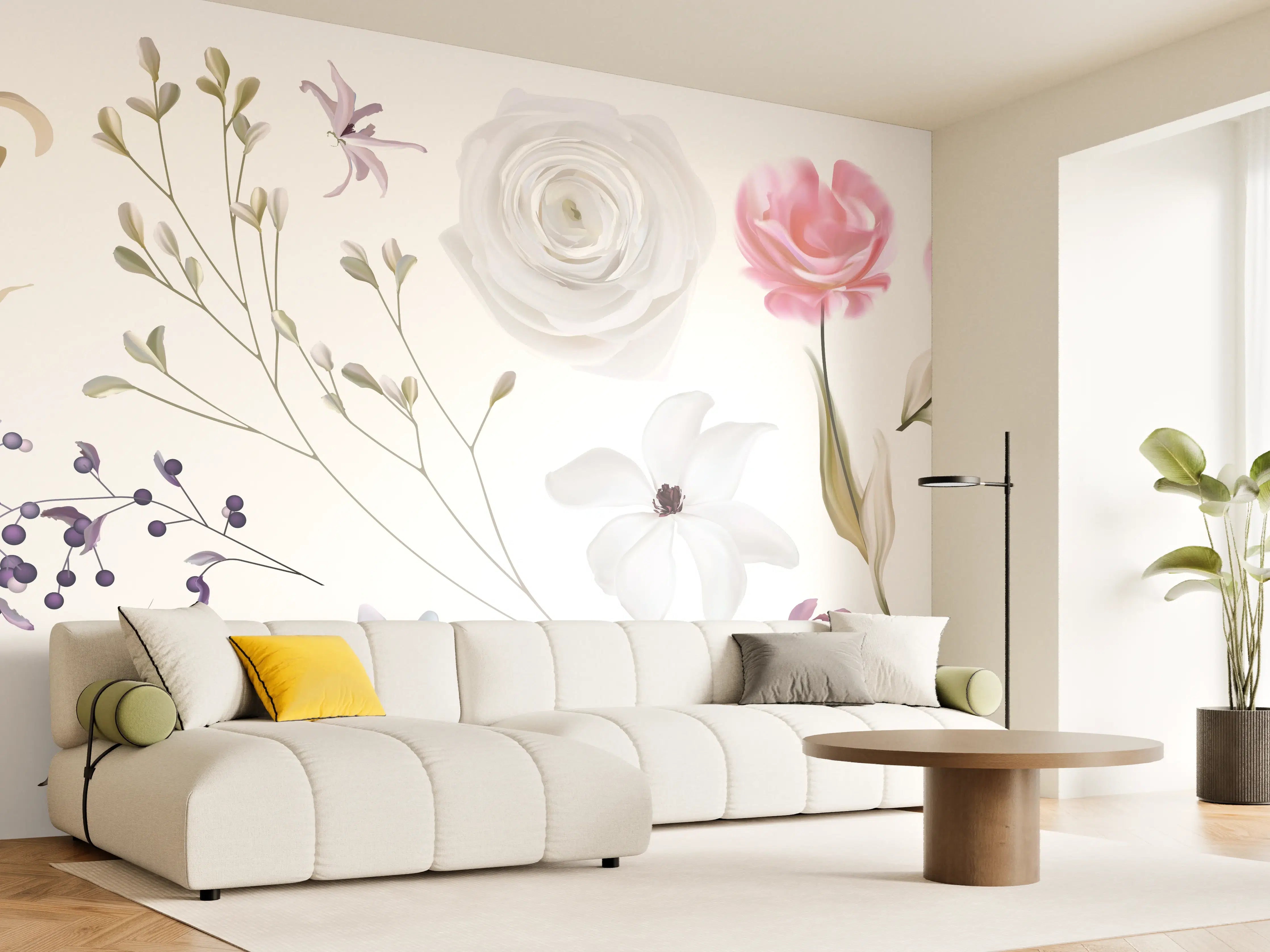 Wandverkleidung Wohnzimmer - Bunte Blumenillustrationen Set