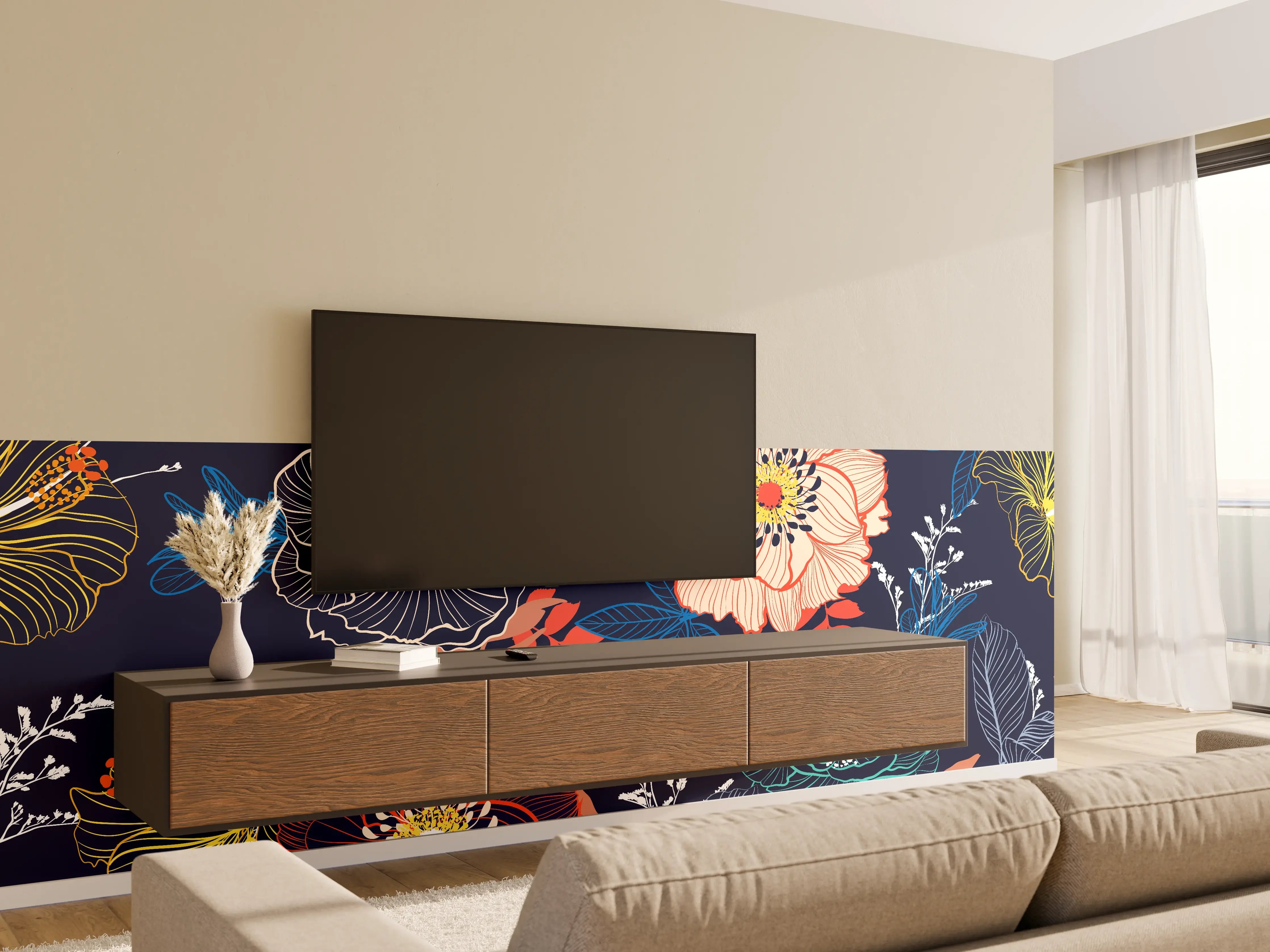 Wandverkleidung Wohnzimmer - Bunte Blumenkunst