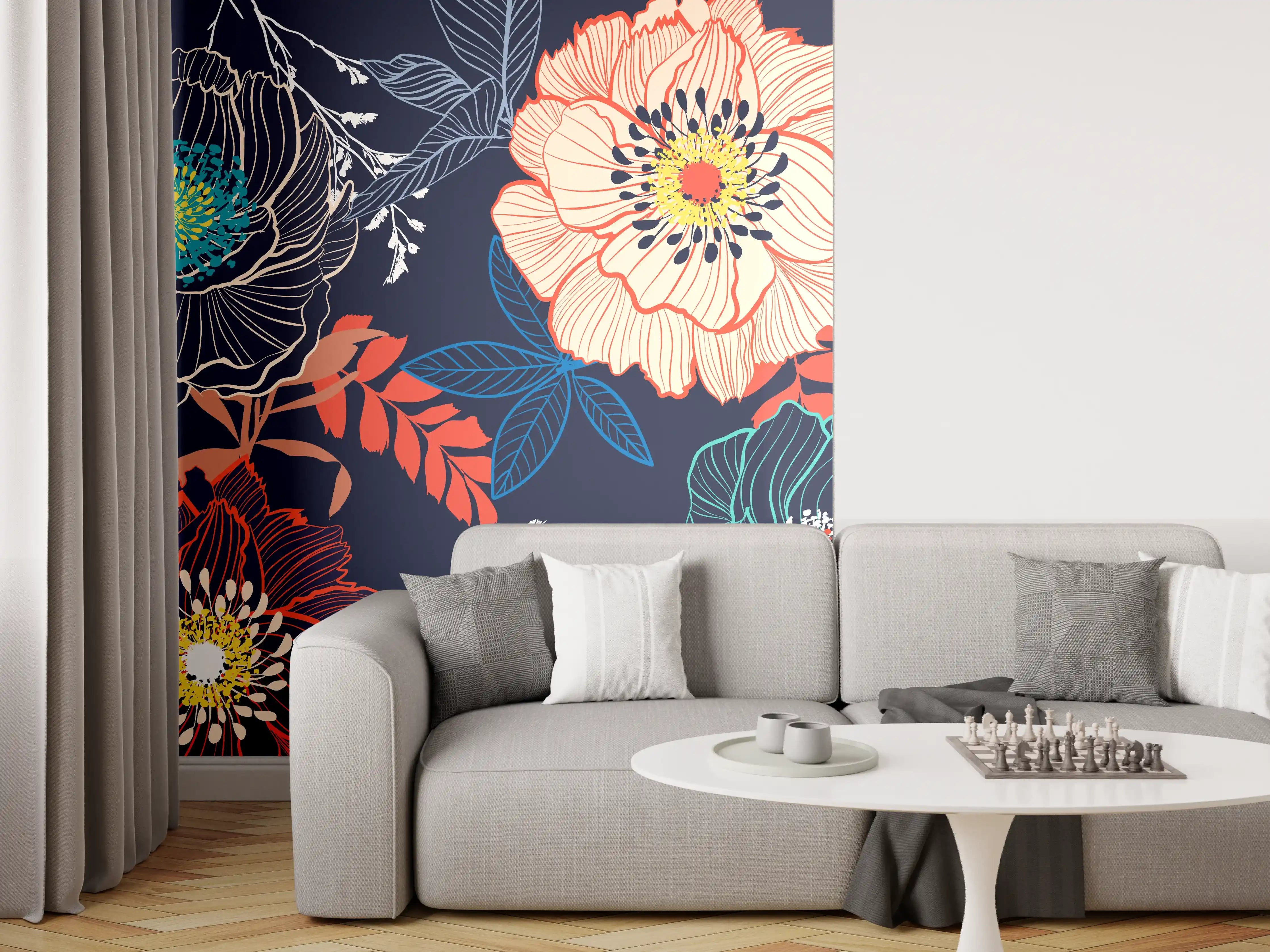 Wandverkleidung Wohnzimmer - Bunte Blumenkunst