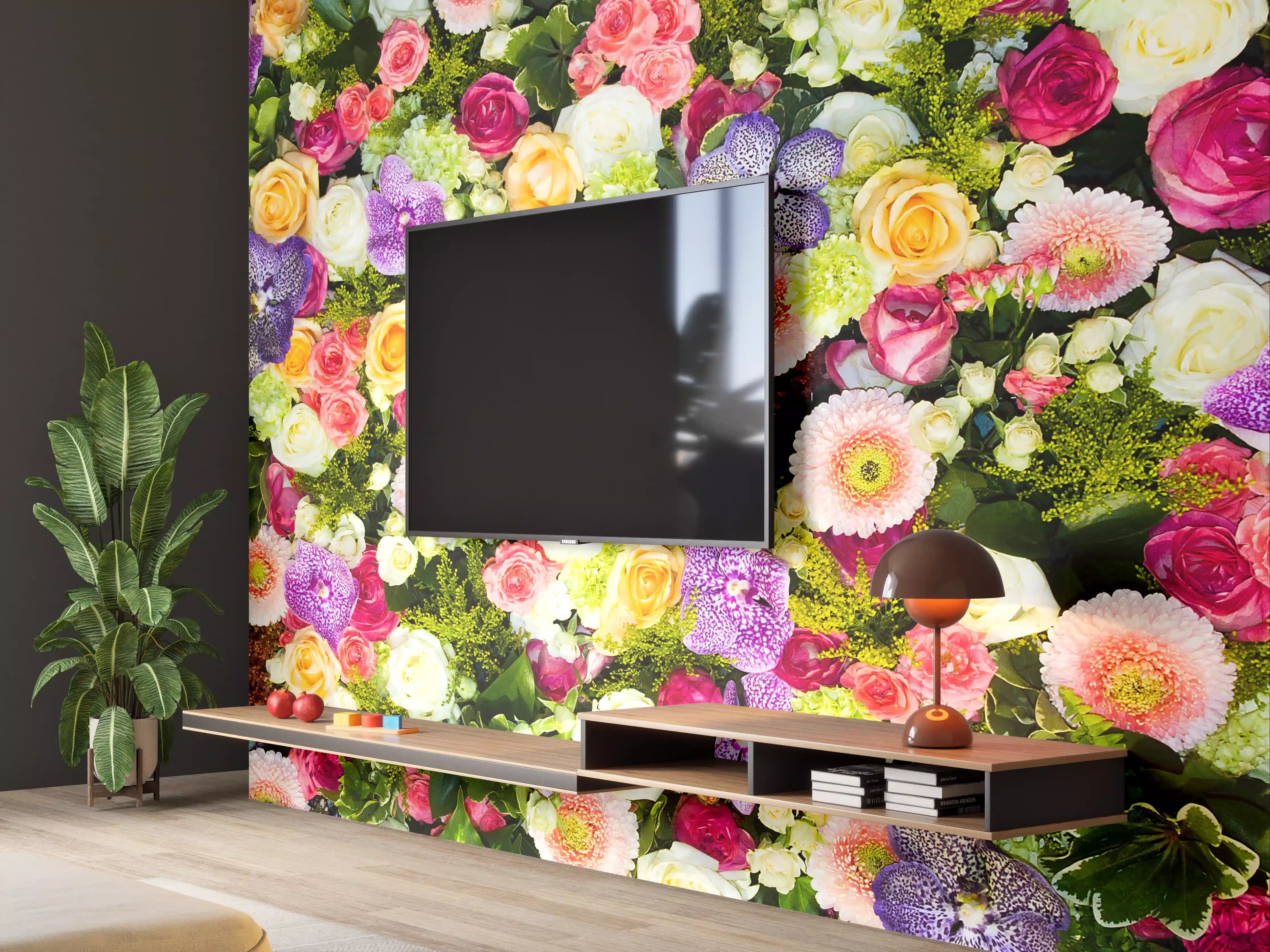 Wandverkleidung Wohnzimmer - Bunte Blumenpracht voller Frische