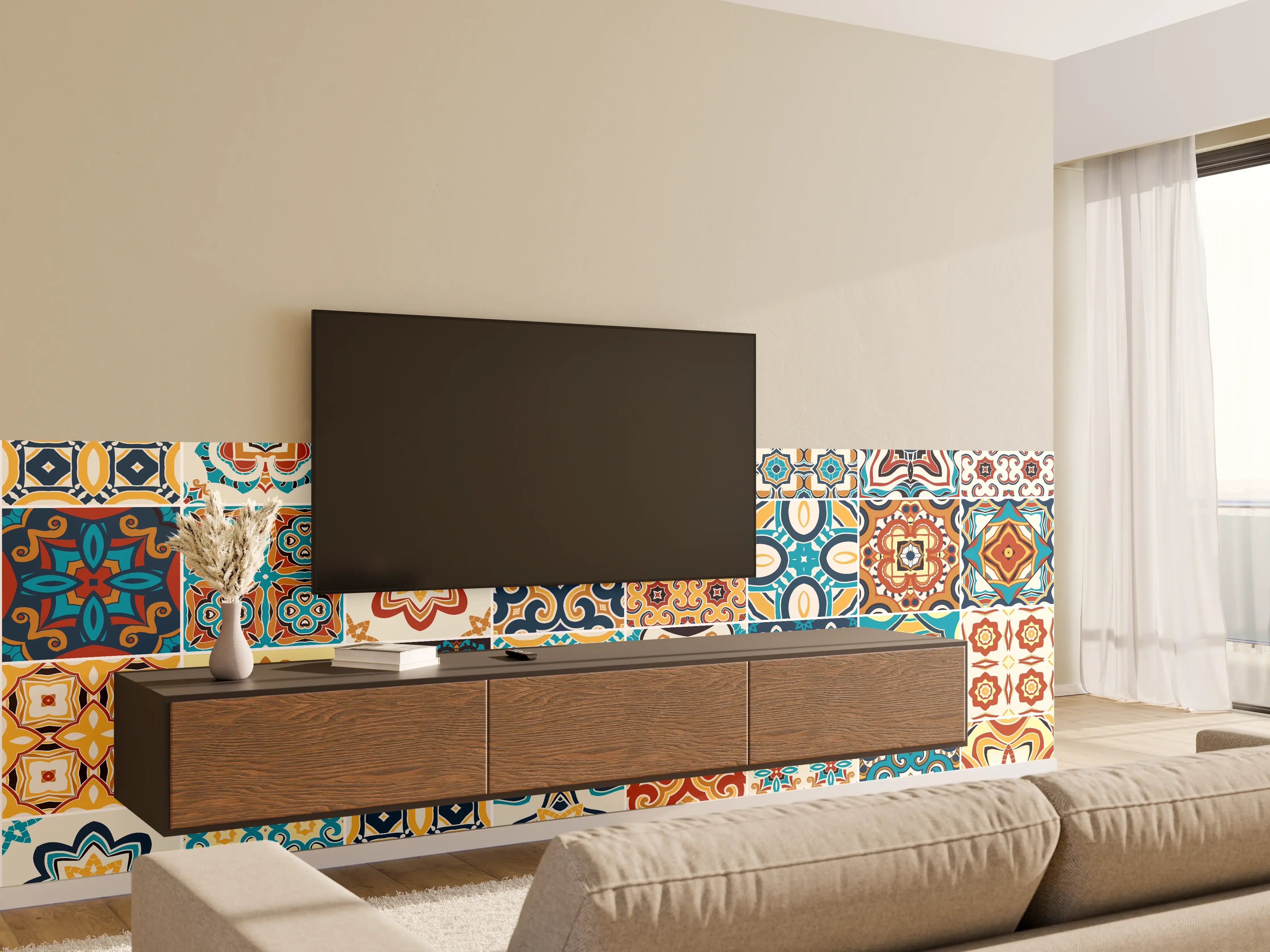 Wandverkleidung Wohnzimmer - Bunte Fliesen Mosaik Designs