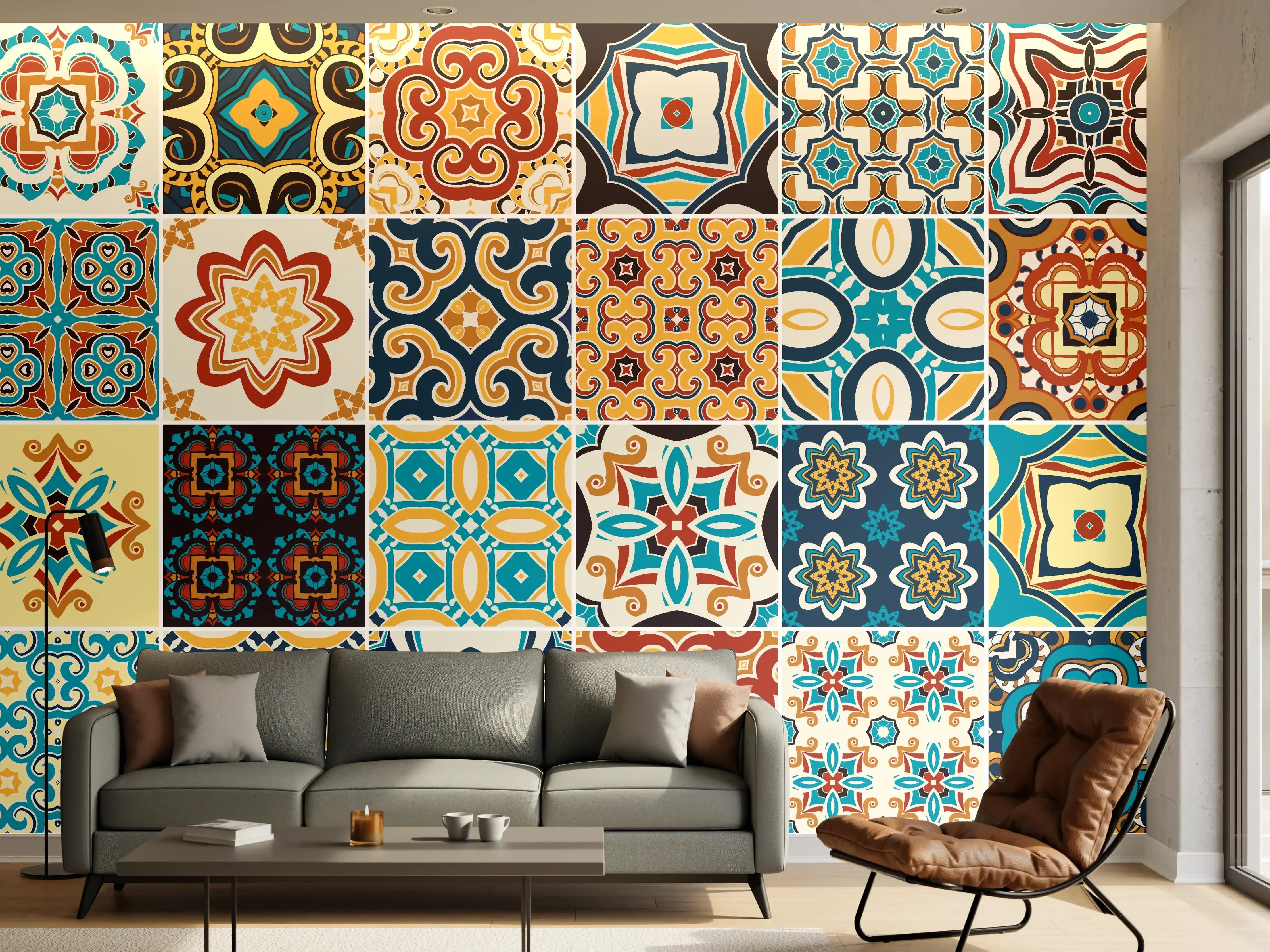 Wandverkleidung Wohnzimmer - Bunte Fliesenmosaik-Muster