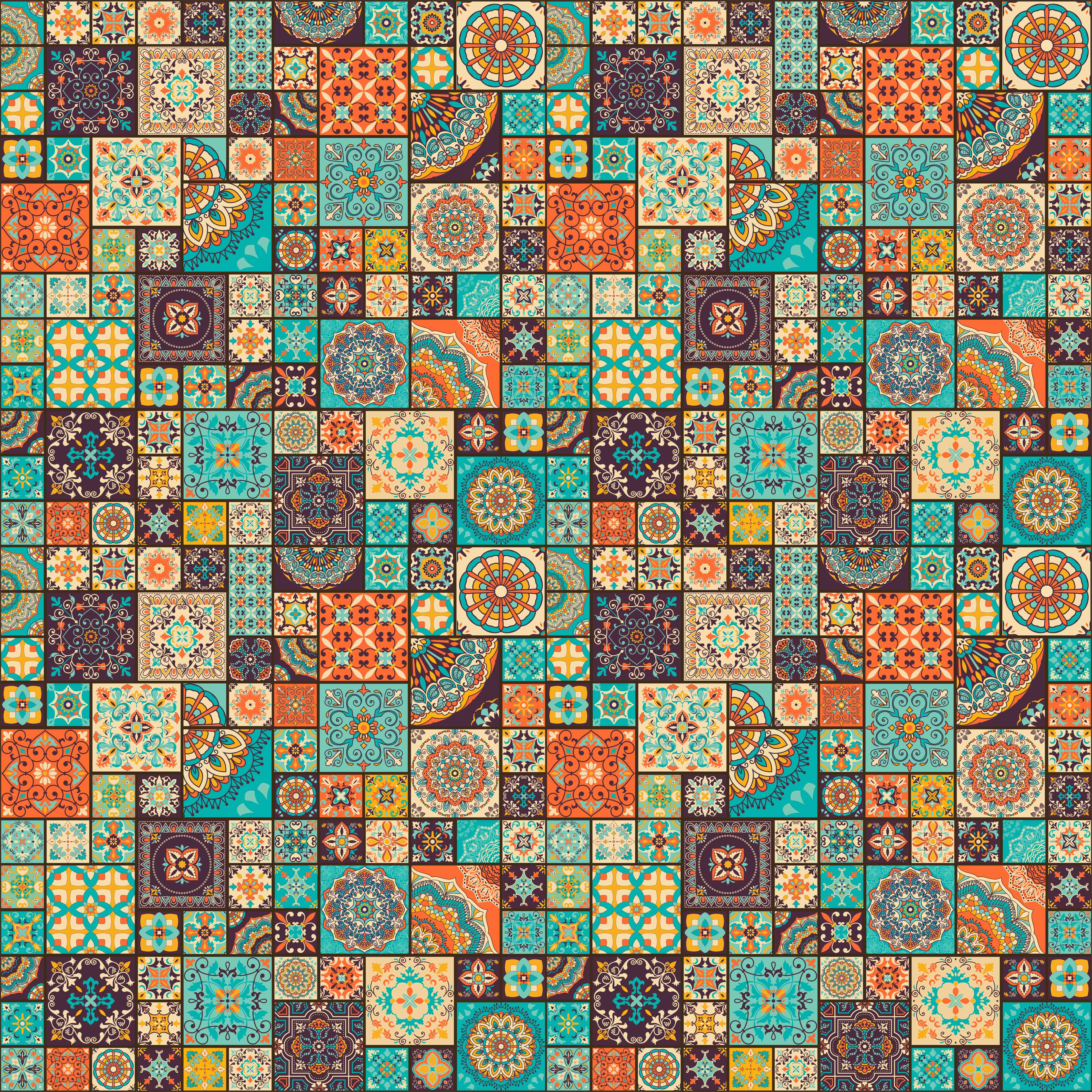 Wandverkleidung Wohnzimmer-Bunte Fliesenmuster - Mediterranes Design