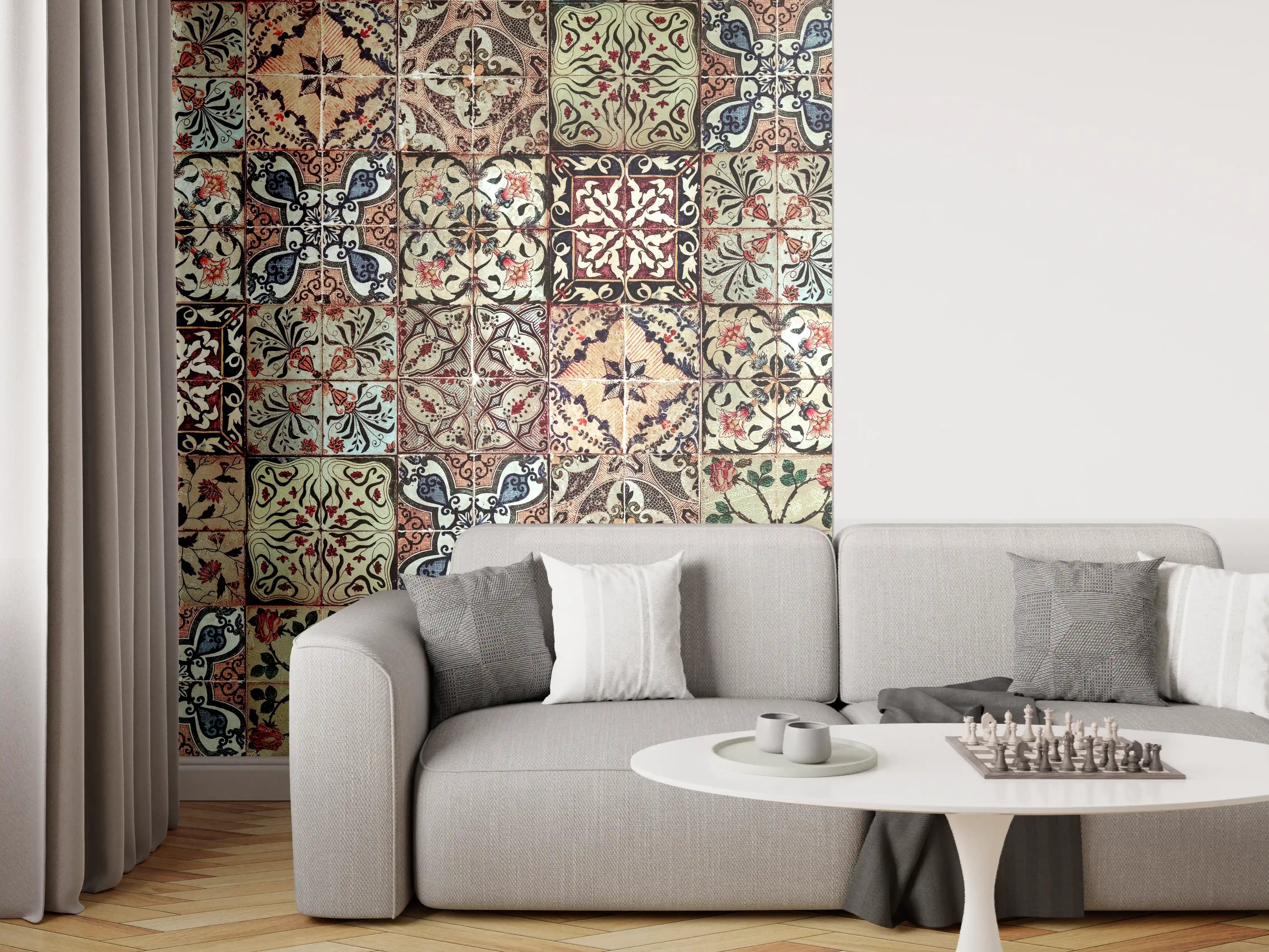 Wandverkleidung Wohnzimmer - Bunte Fliesenmuster mit vintage Charme