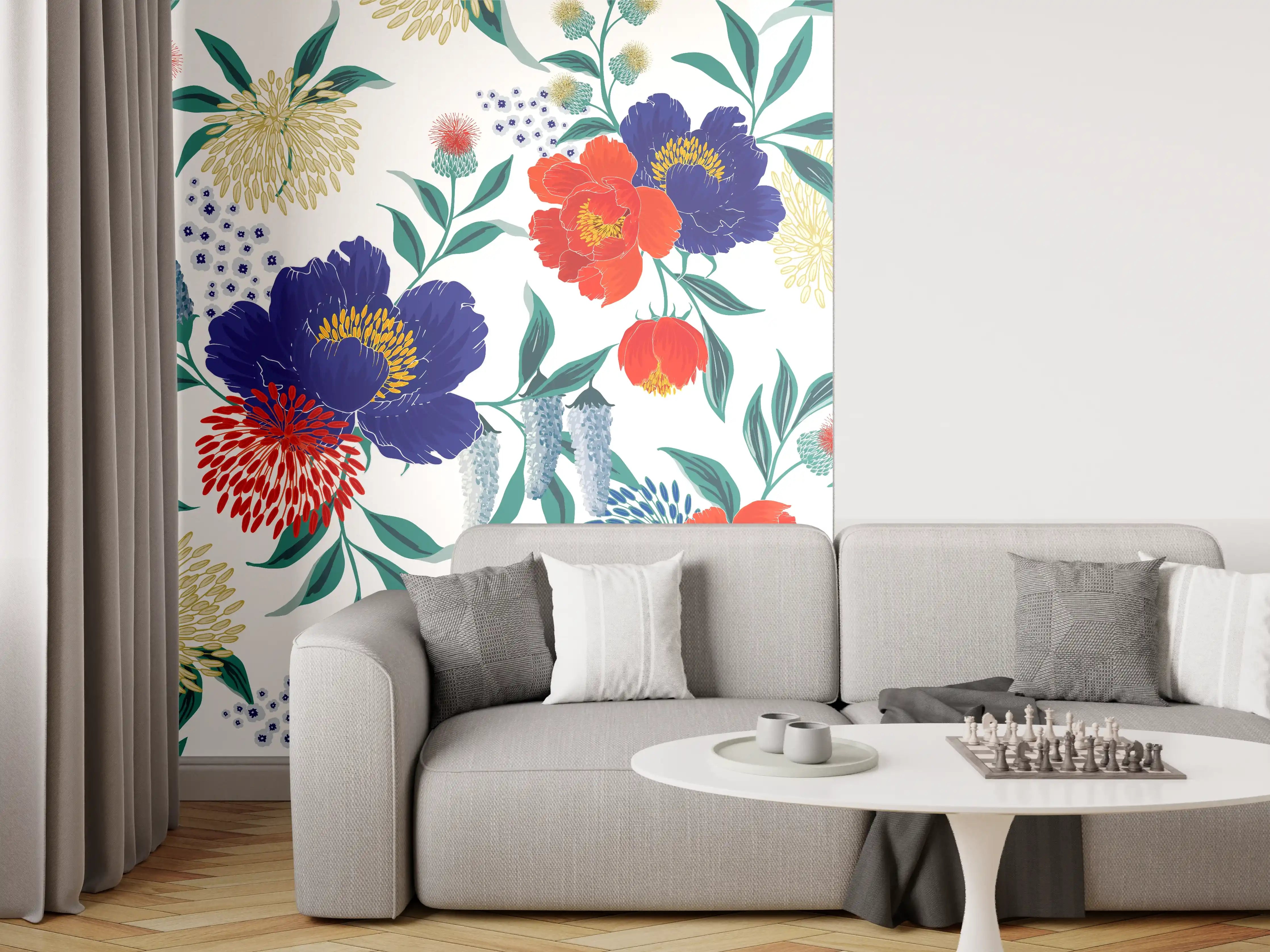 Wandverkleidung Wohnzimmer - Bunte Florale Muster Tapete