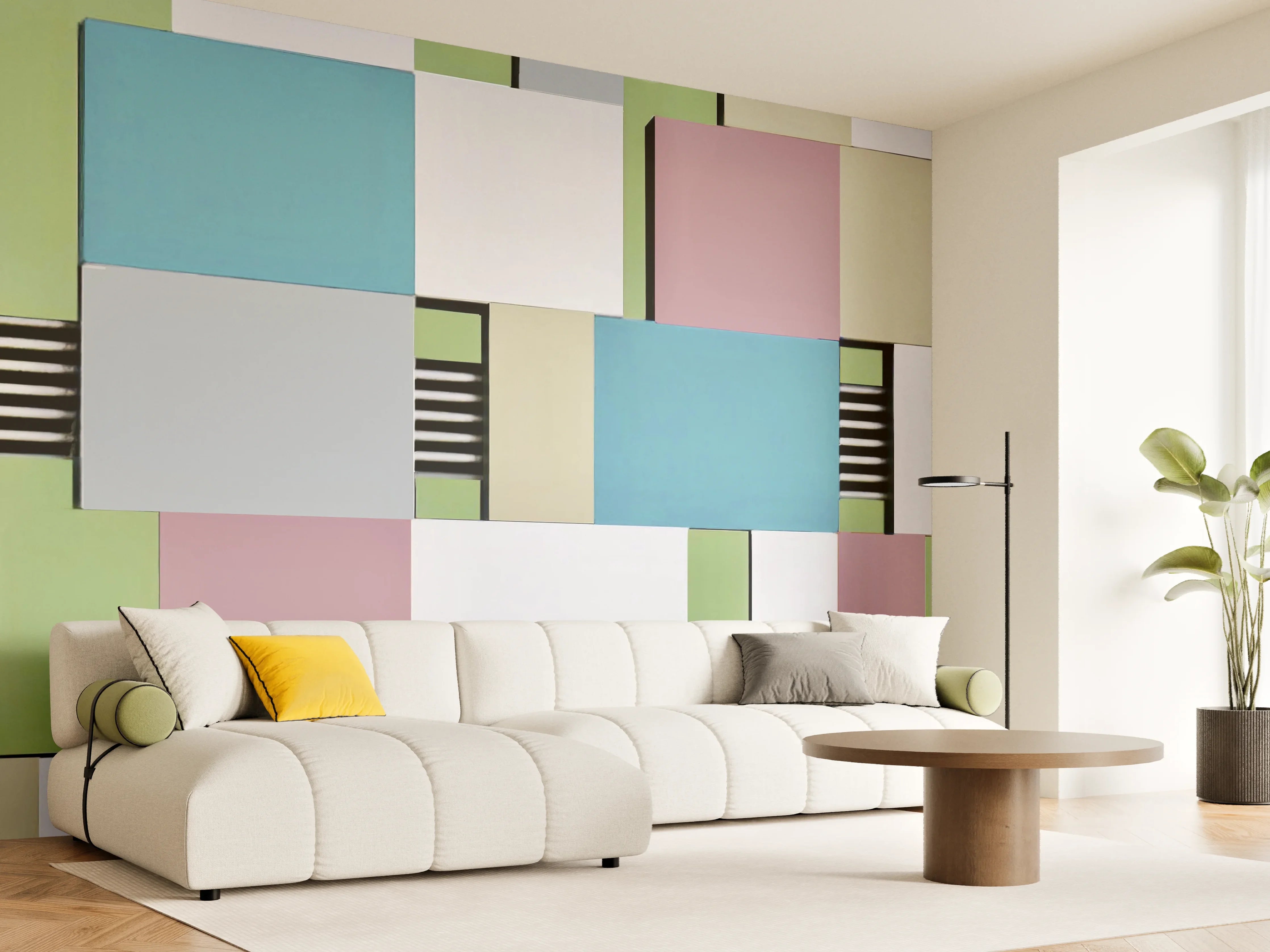 Wandverkleidung Wohnzimmer - Bunte Geometrische Fassadenkunst