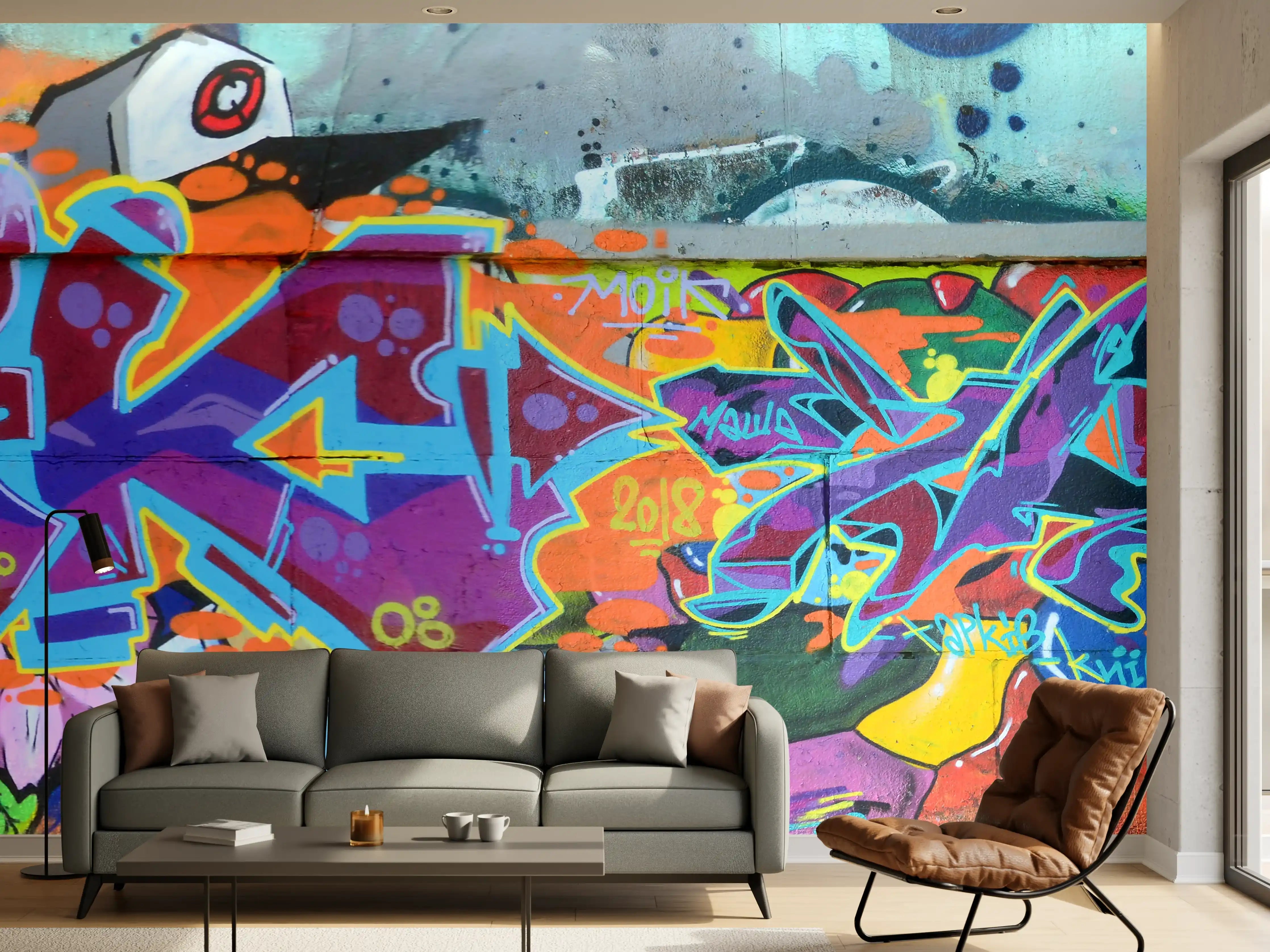 Wandverkleidung Wohnzimmer - Bunte Graffiti-Wandkunst