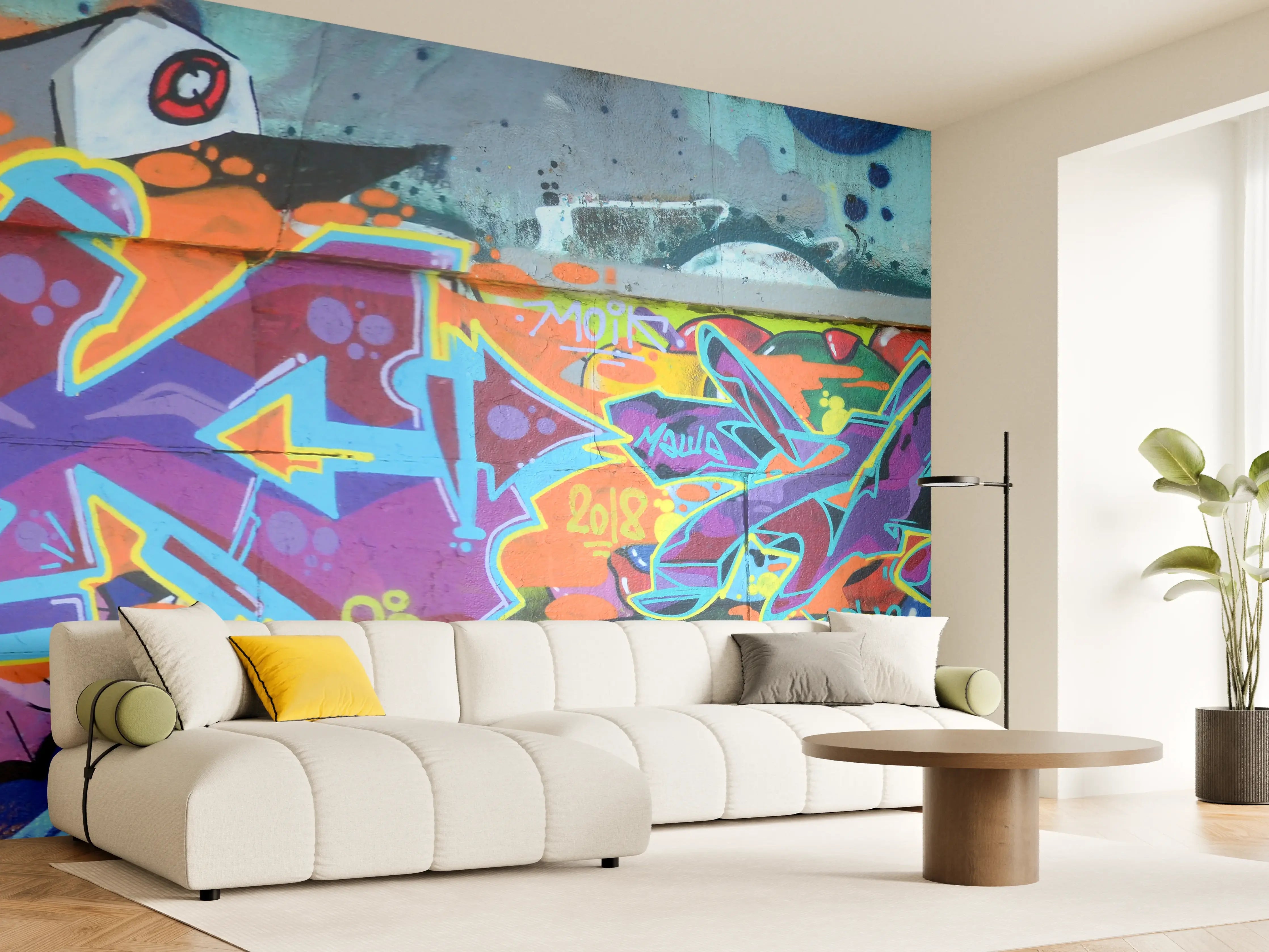 Wandverkleidung Wohnzimmer - Bunte Graffiti-Wandkunst