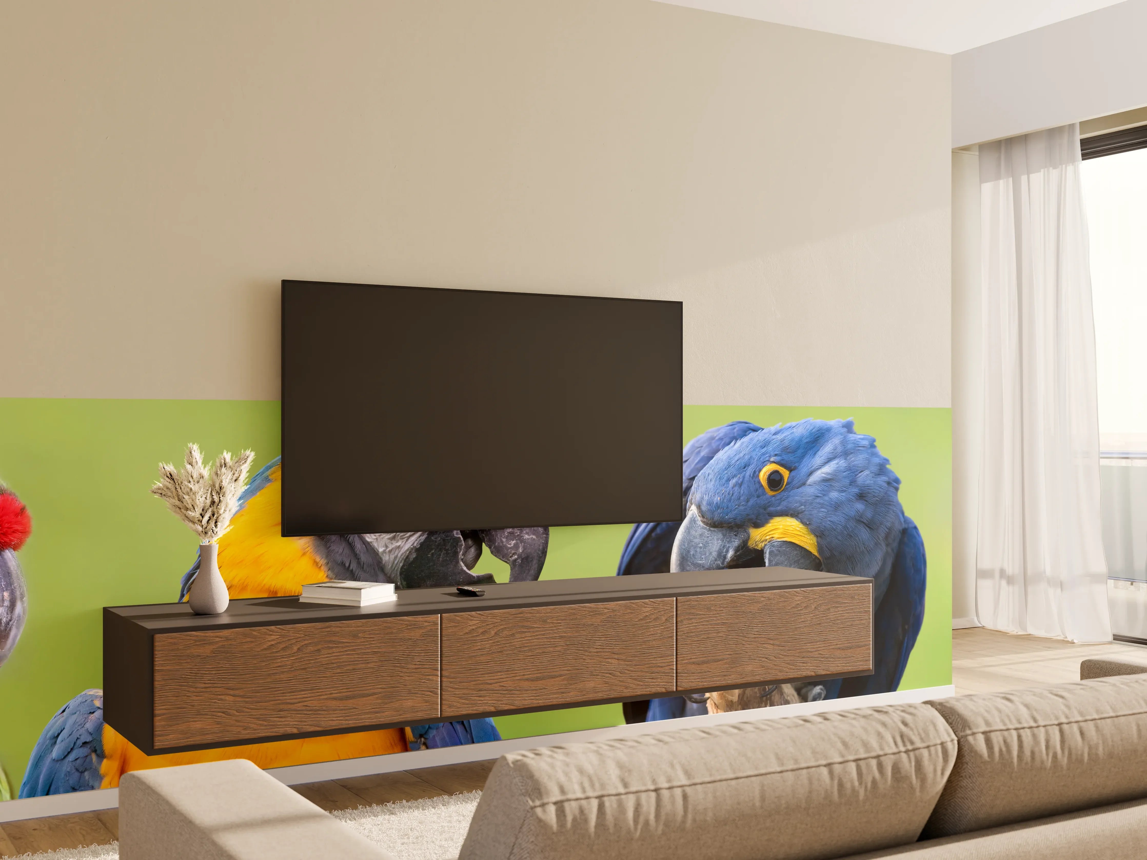 Wandverkleidung Wohnzimmer - Bunte Gruppe von Aras