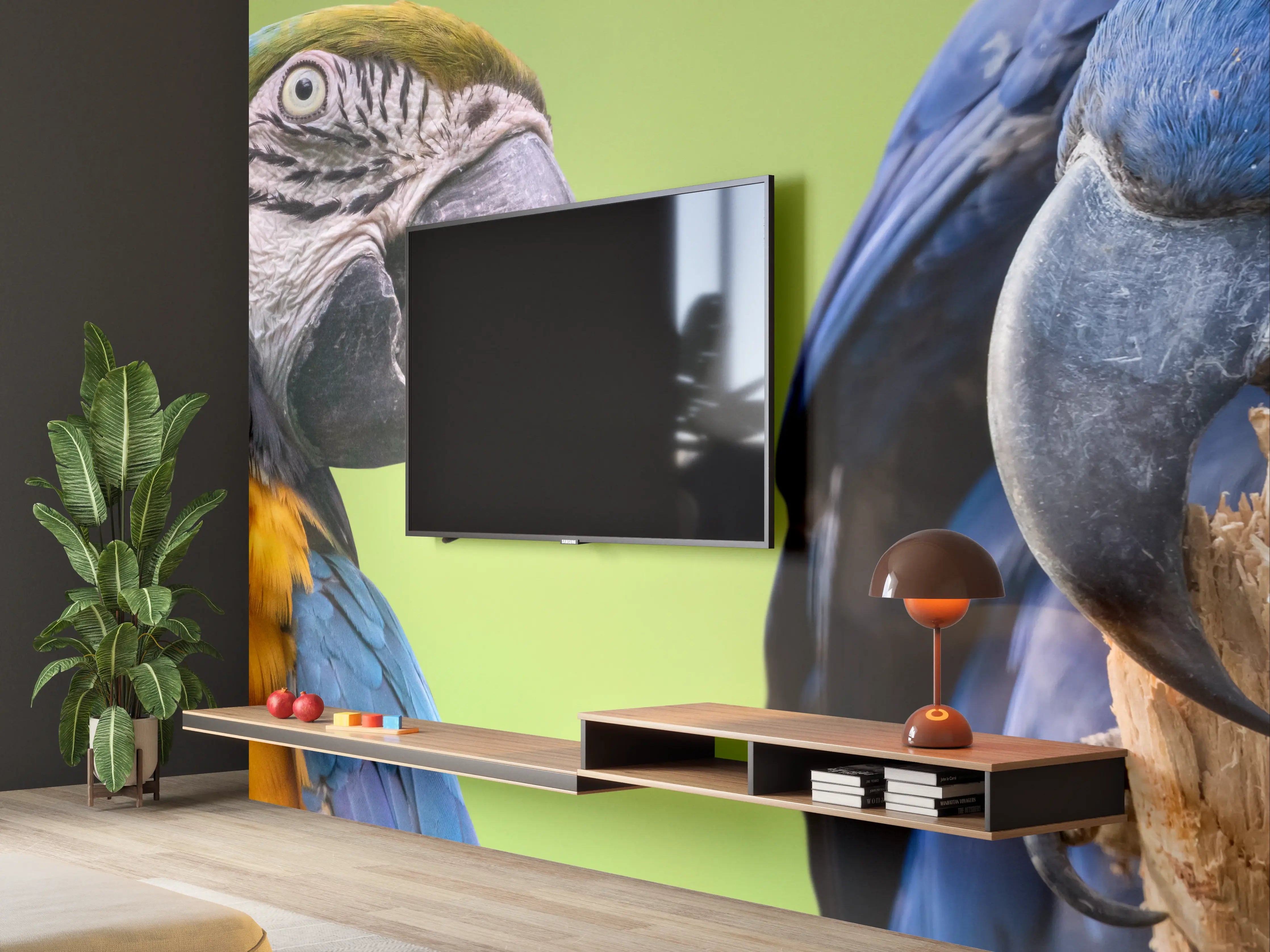 Wandverkleidung Wohnzimmer - Bunte Gruppe von Aras