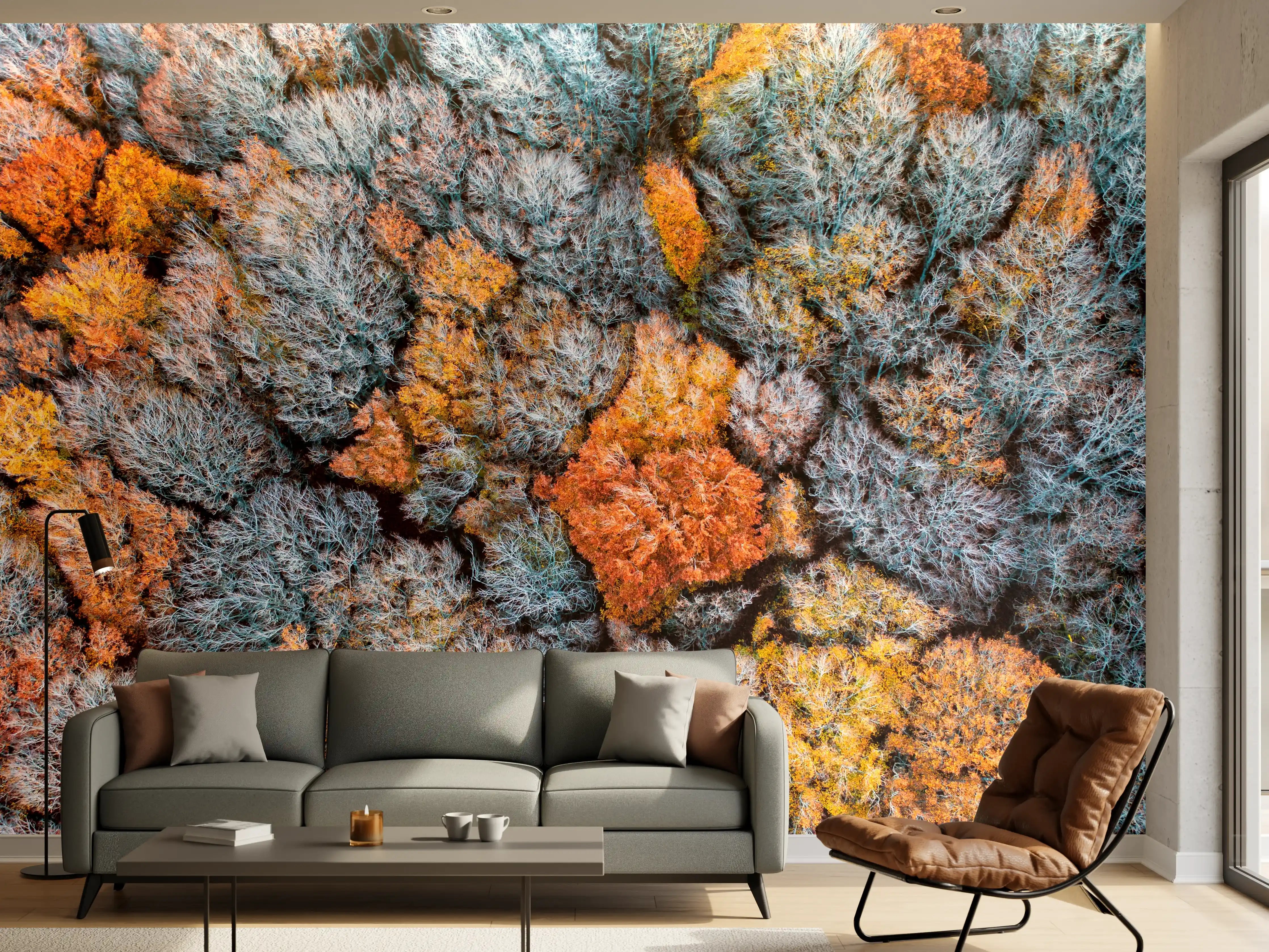 Wandverkleidung Wohnzimmer - Bunte Herbstwaldlandschaft