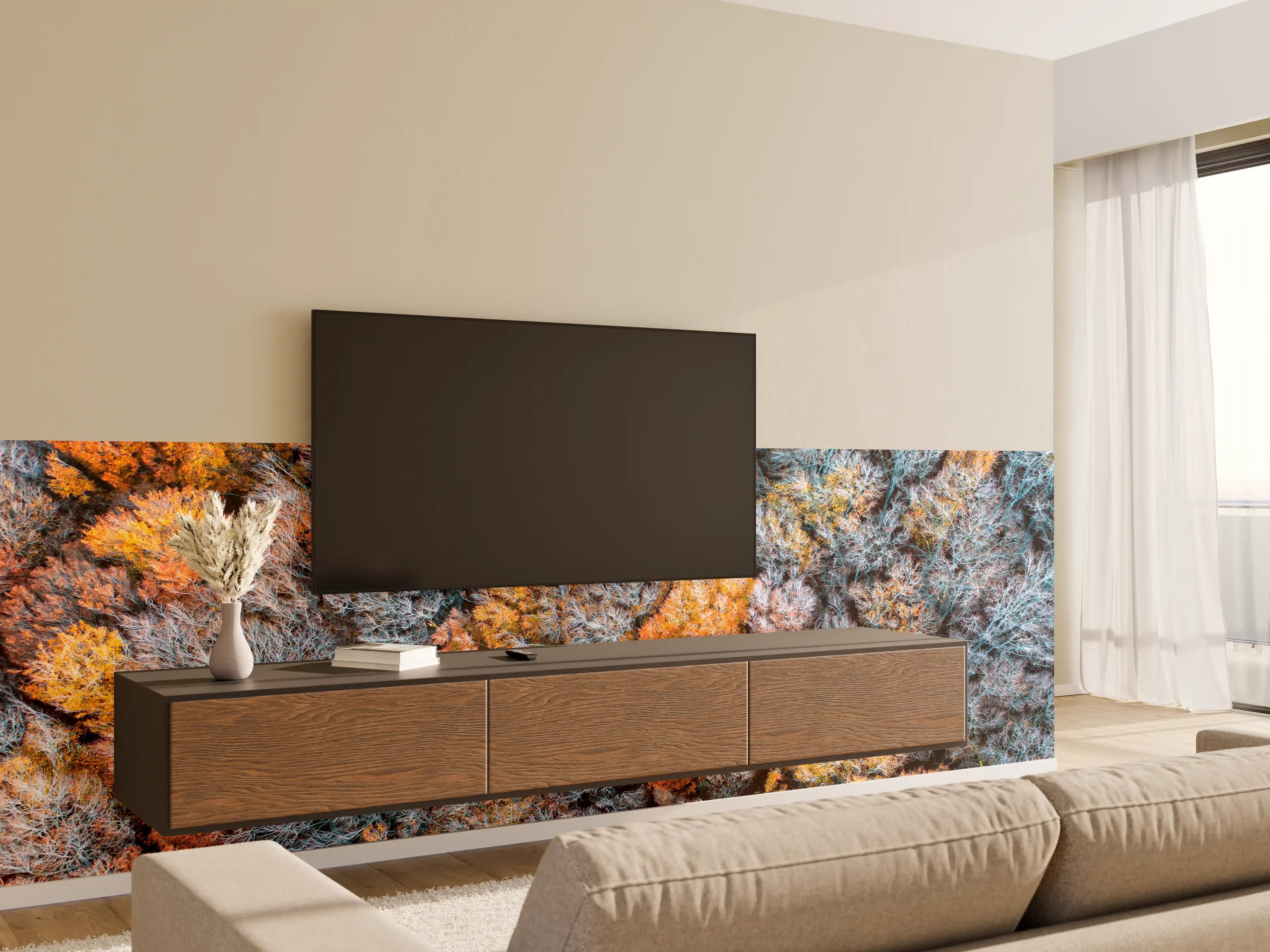 Wandverkleidung Wohnzimmer - Bunte Herbstwaldlandschaft