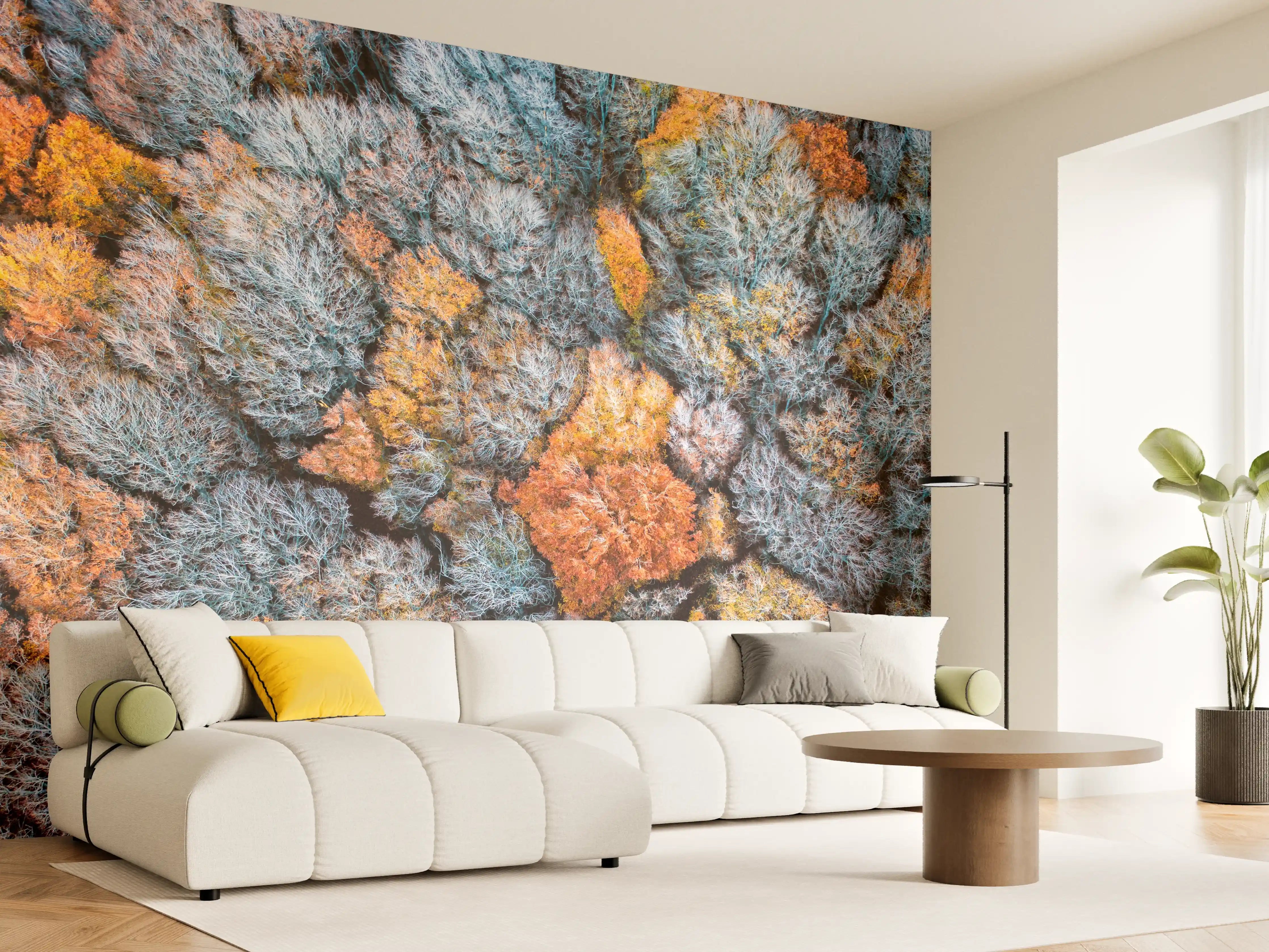 Wandverkleidung Wohnzimmer - Bunte Herbstwaldlandschaft