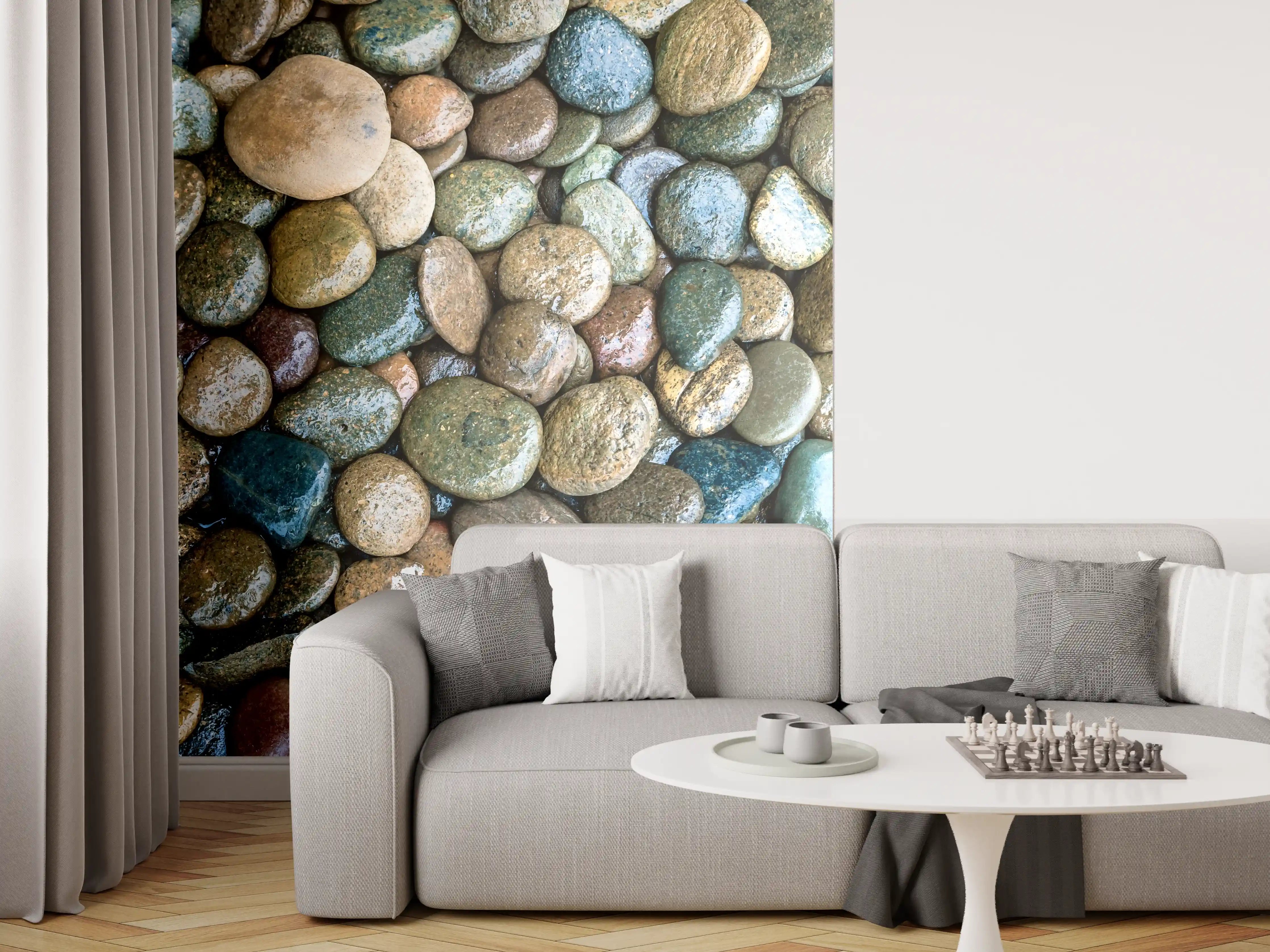 Wandverkleidung Wohnzimmer - Bunte Kieselsteine - Natürliche Dekoration