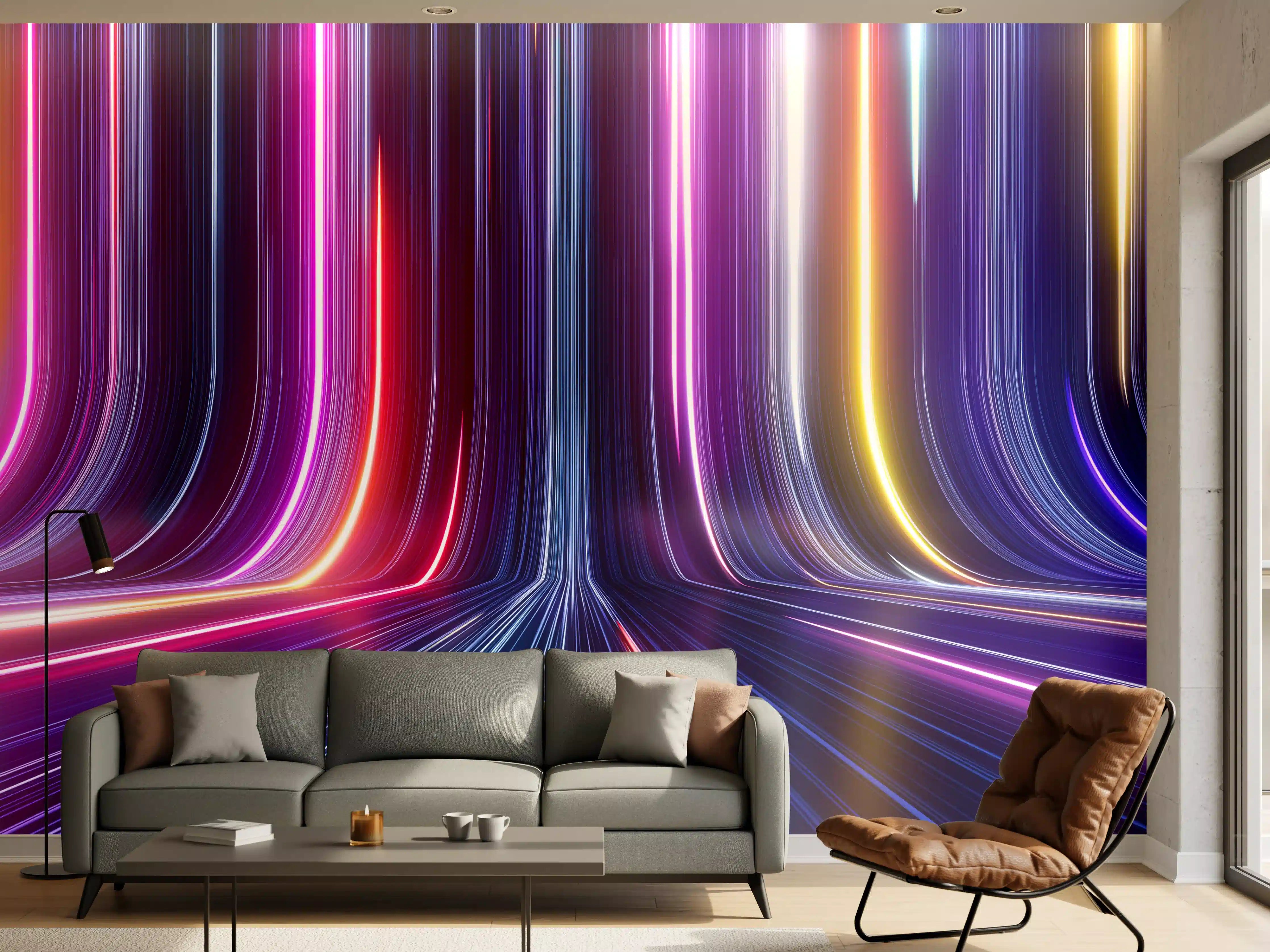 Wandverkleidung Wohnzimmer - Bunte Lichtstrahlen in der Nacht
