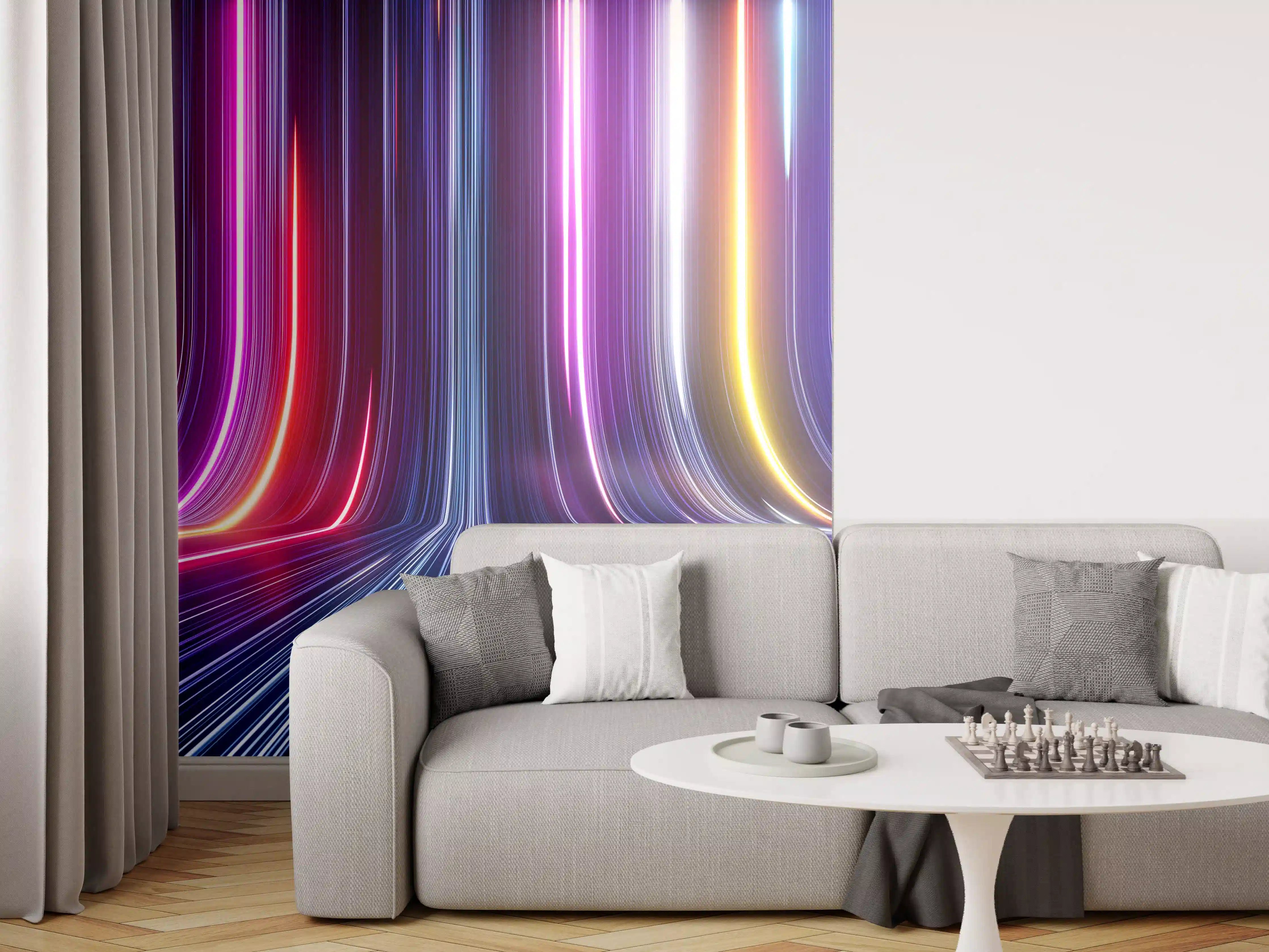 Wandverkleidung Wohnzimmer - Bunte Lichtstrahlen in der Nacht