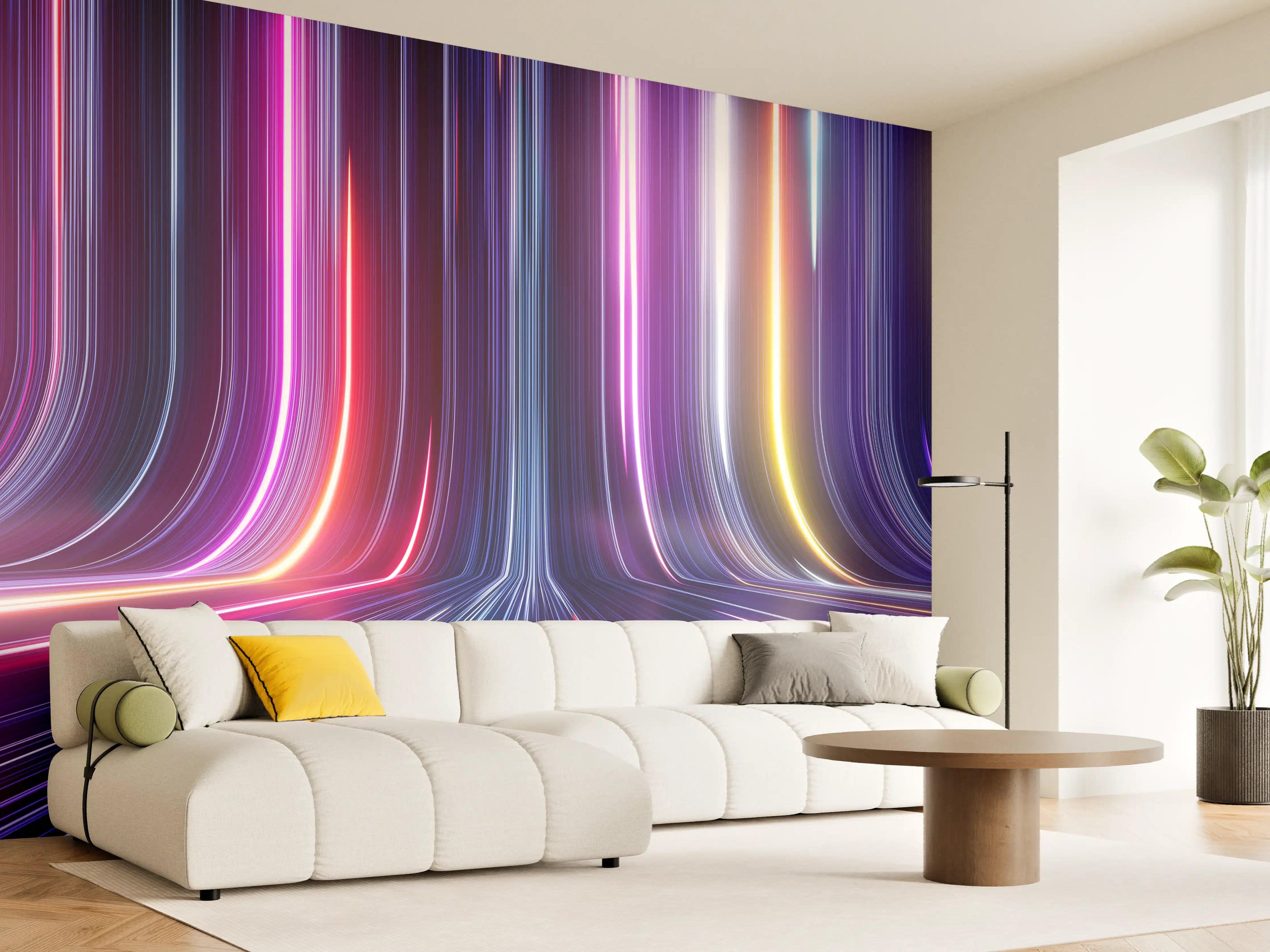 Wandverkleidung Wohnzimmer - Bunte Lichtstrahlen in der Nacht