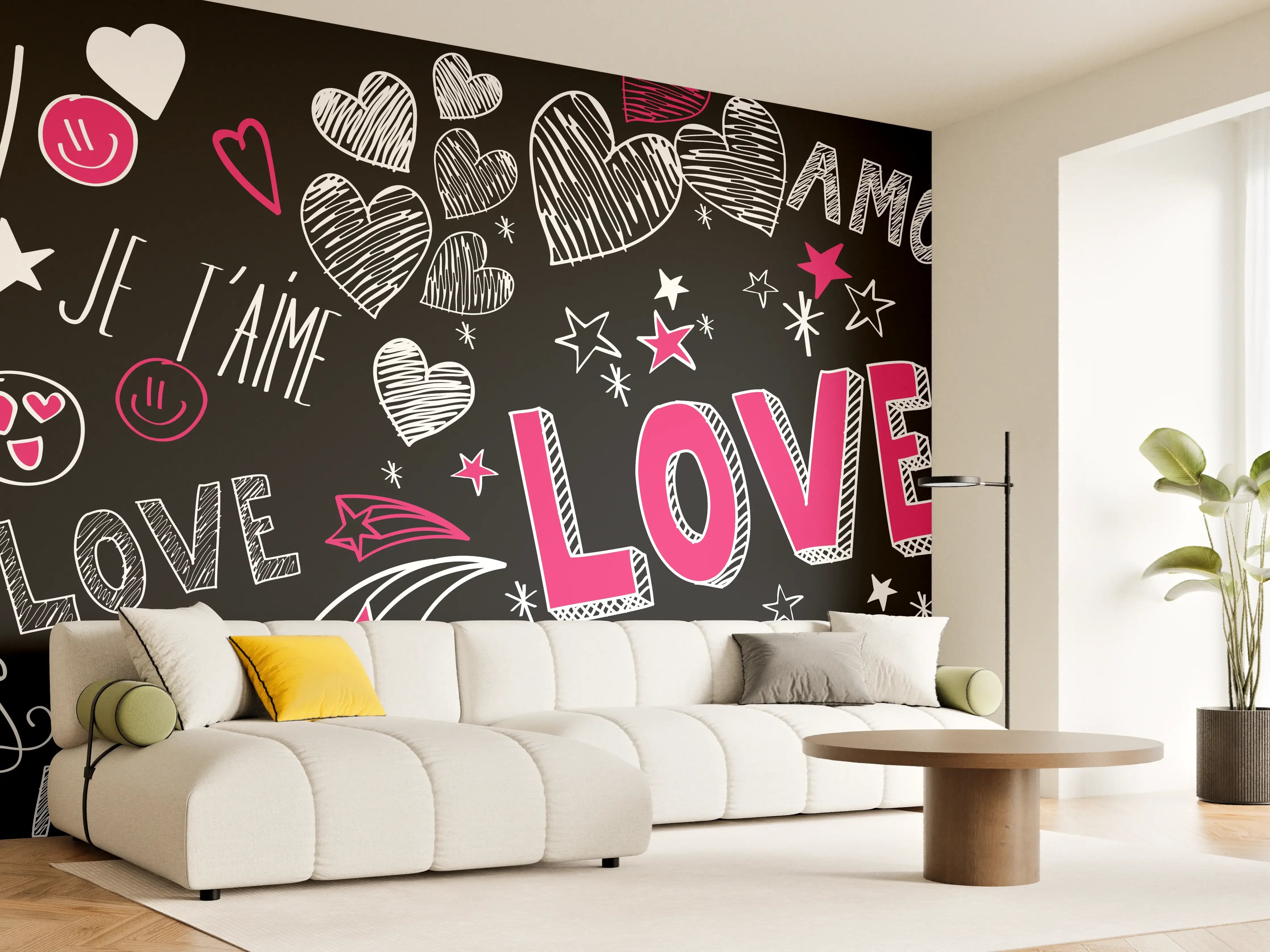 Wandverkleidung Wohnzimmer - Bunte Liebe Herzen Schrift Banner