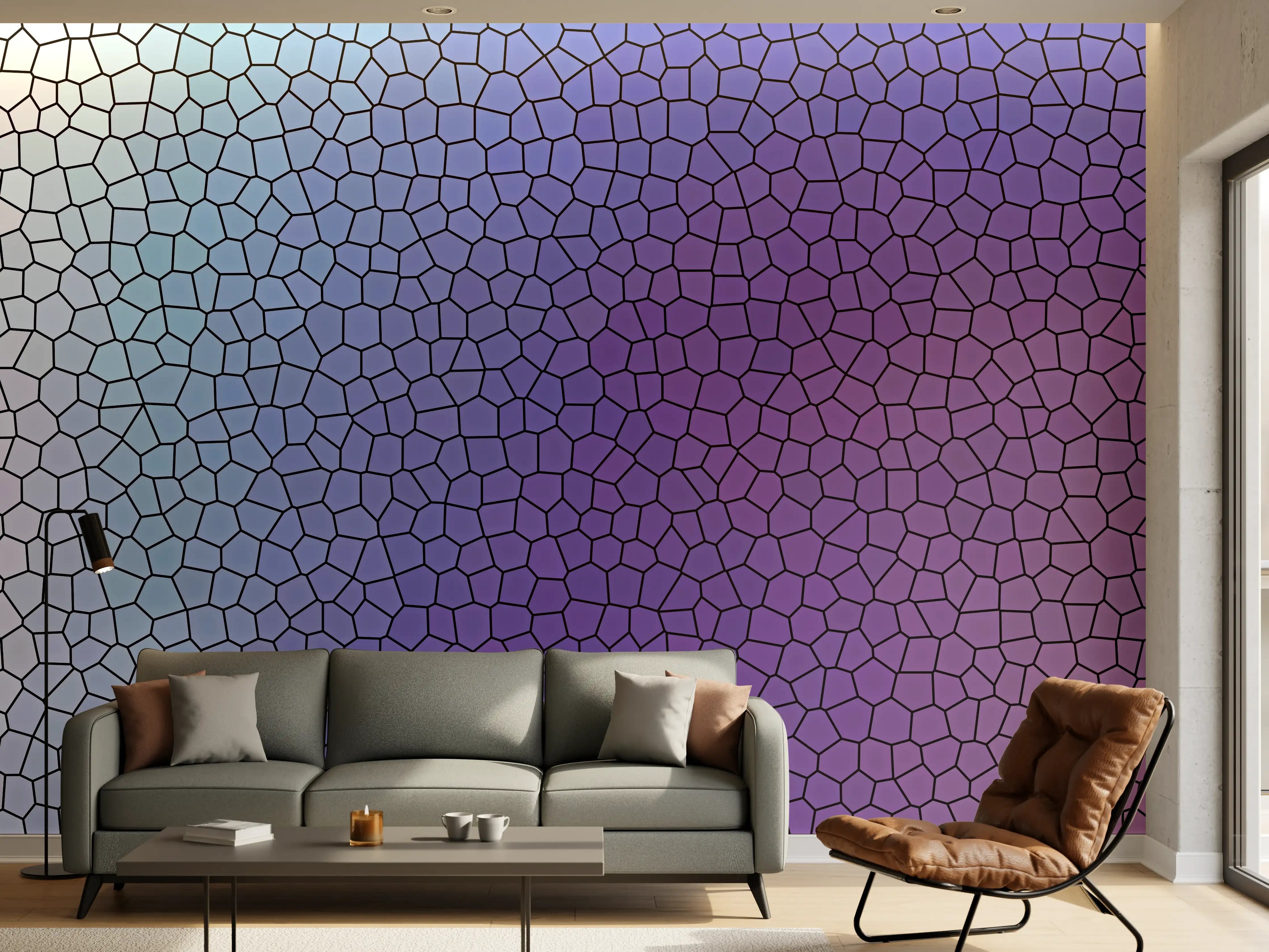 Wandverkleidung Wohnzimmer - Bunte Mosaik-Textur mit Grau- und Lilatönen