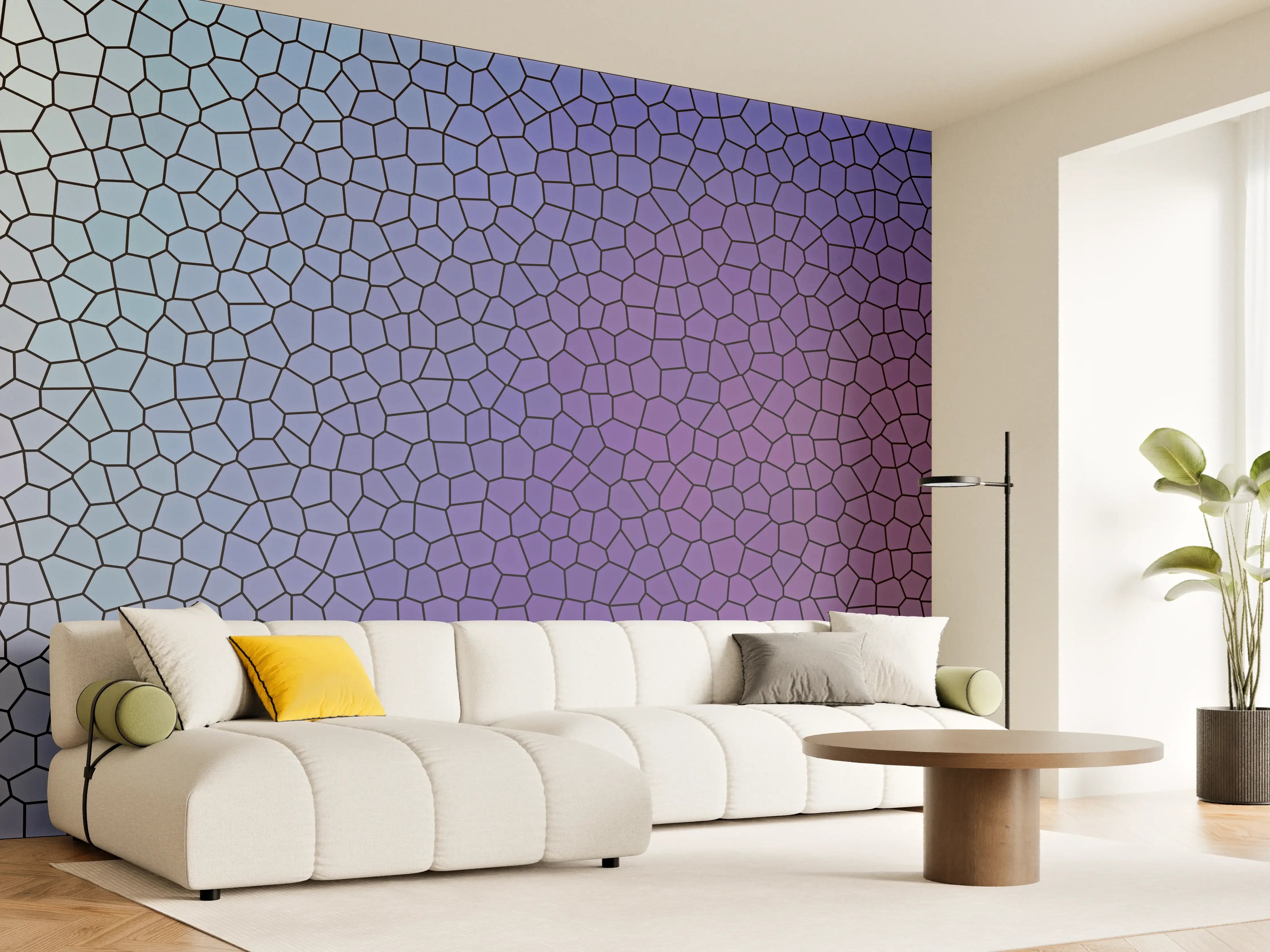 Wandverkleidung Wohnzimmer - Bunte Mosaik-Textur mit Grau- und Lilatönen