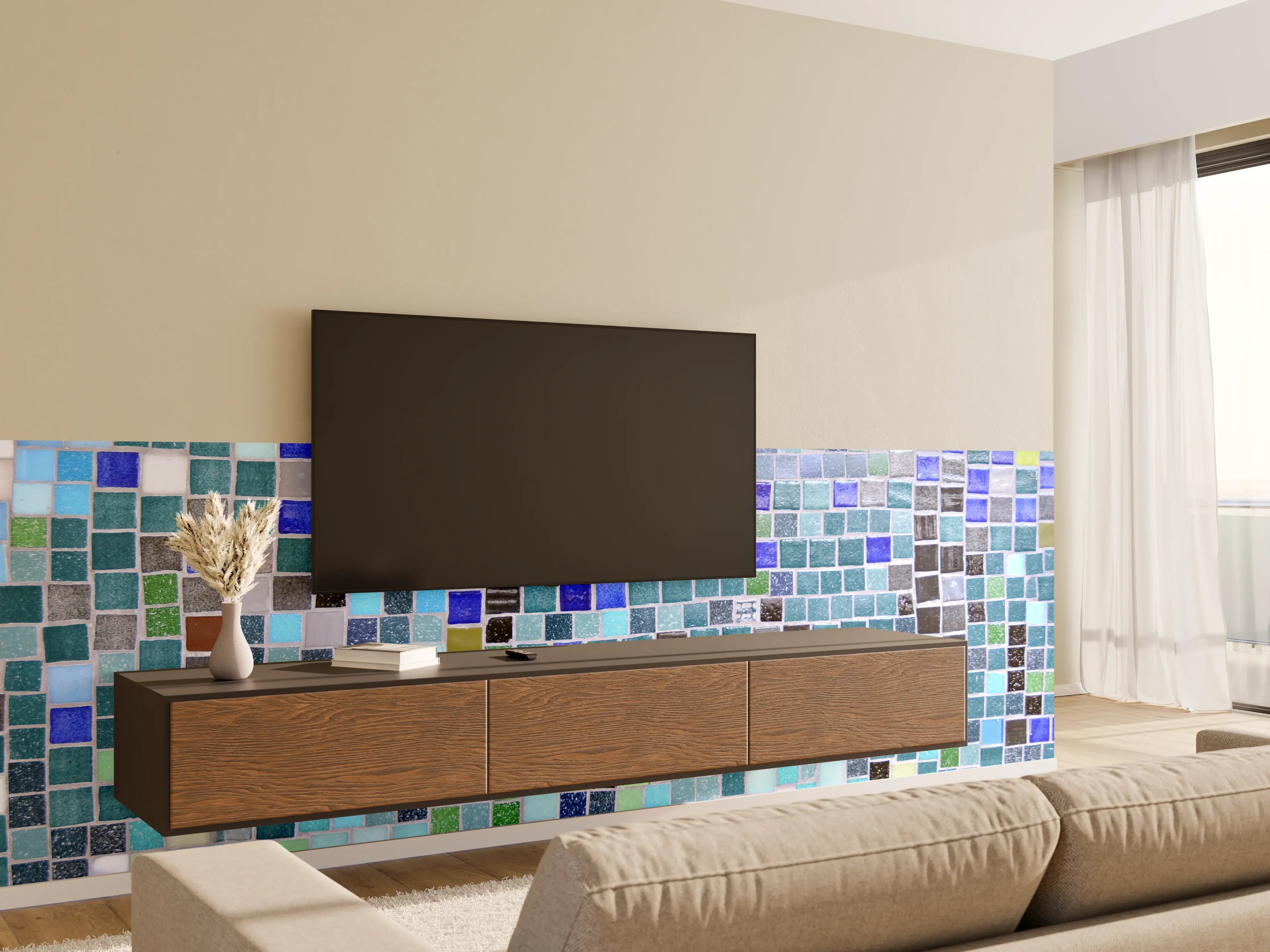 Wandverkleidung Wohnzimmer - Bunte Mosaikfliesen in verschiedenen Farben
