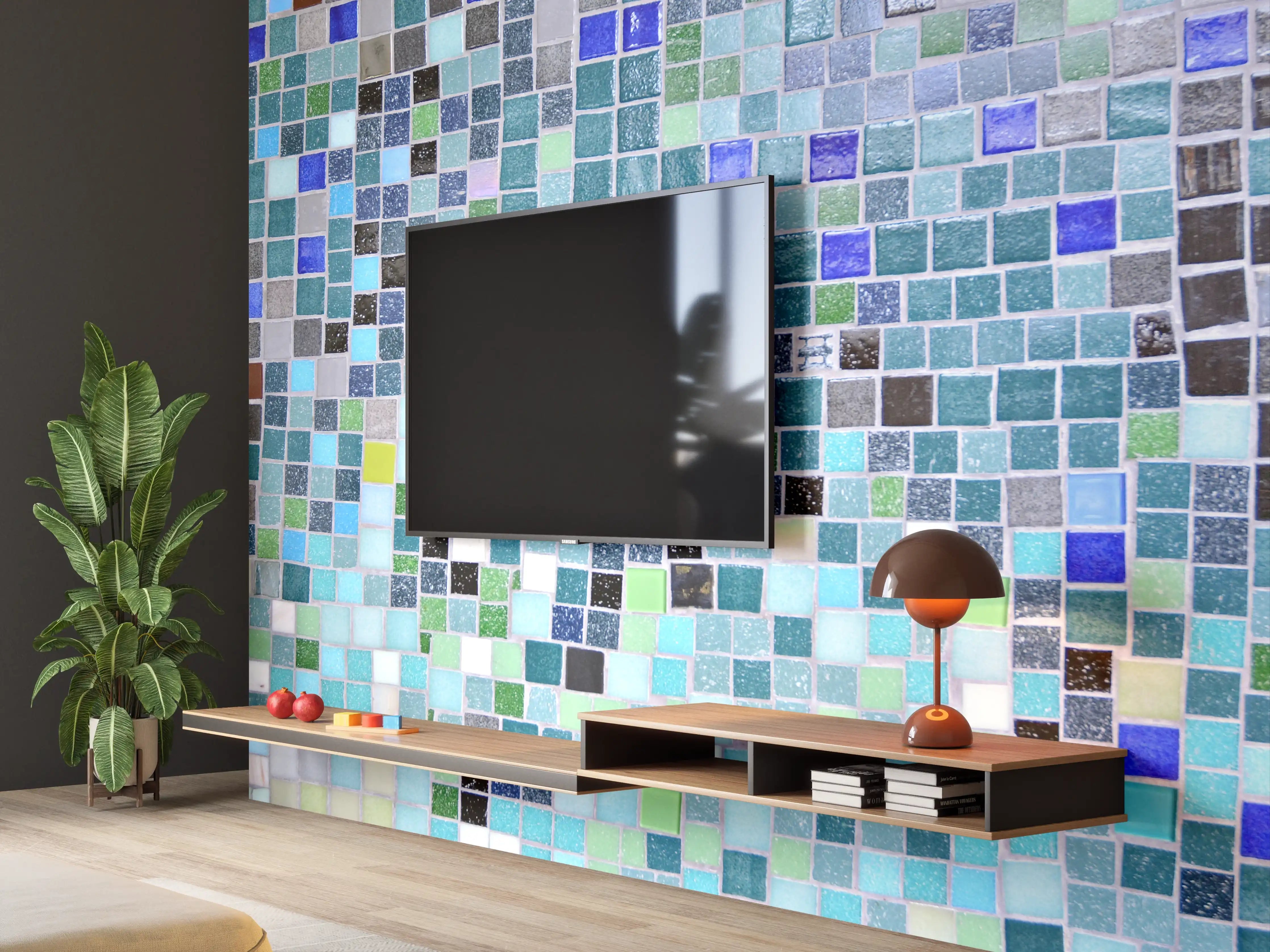 Wandverkleidung Wohnzimmer - Bunte Mosaikfliesen in verschiedenen Farben