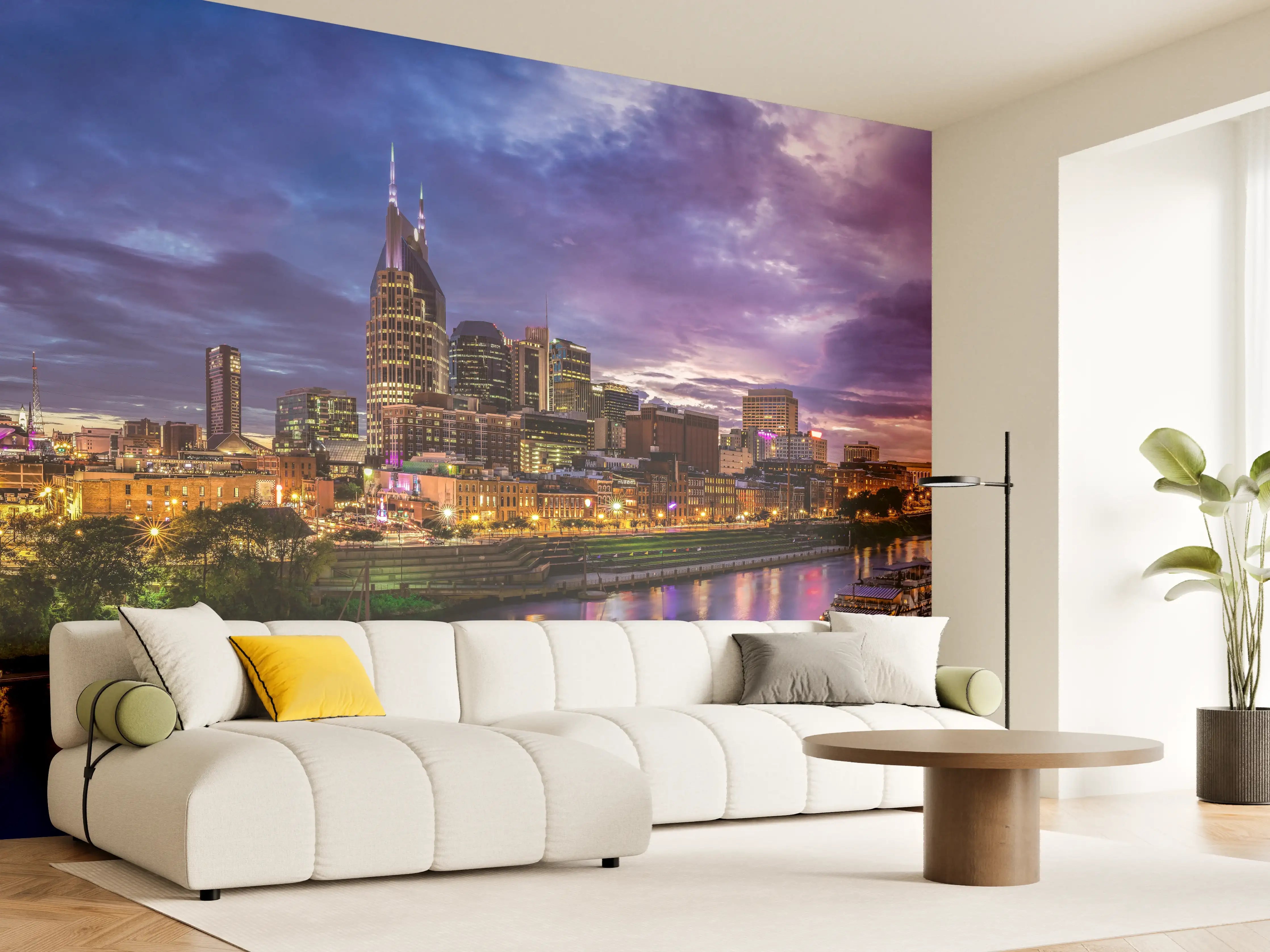 Wandverkleidung Wohnzimmer - Bunte Skyline von Nashville