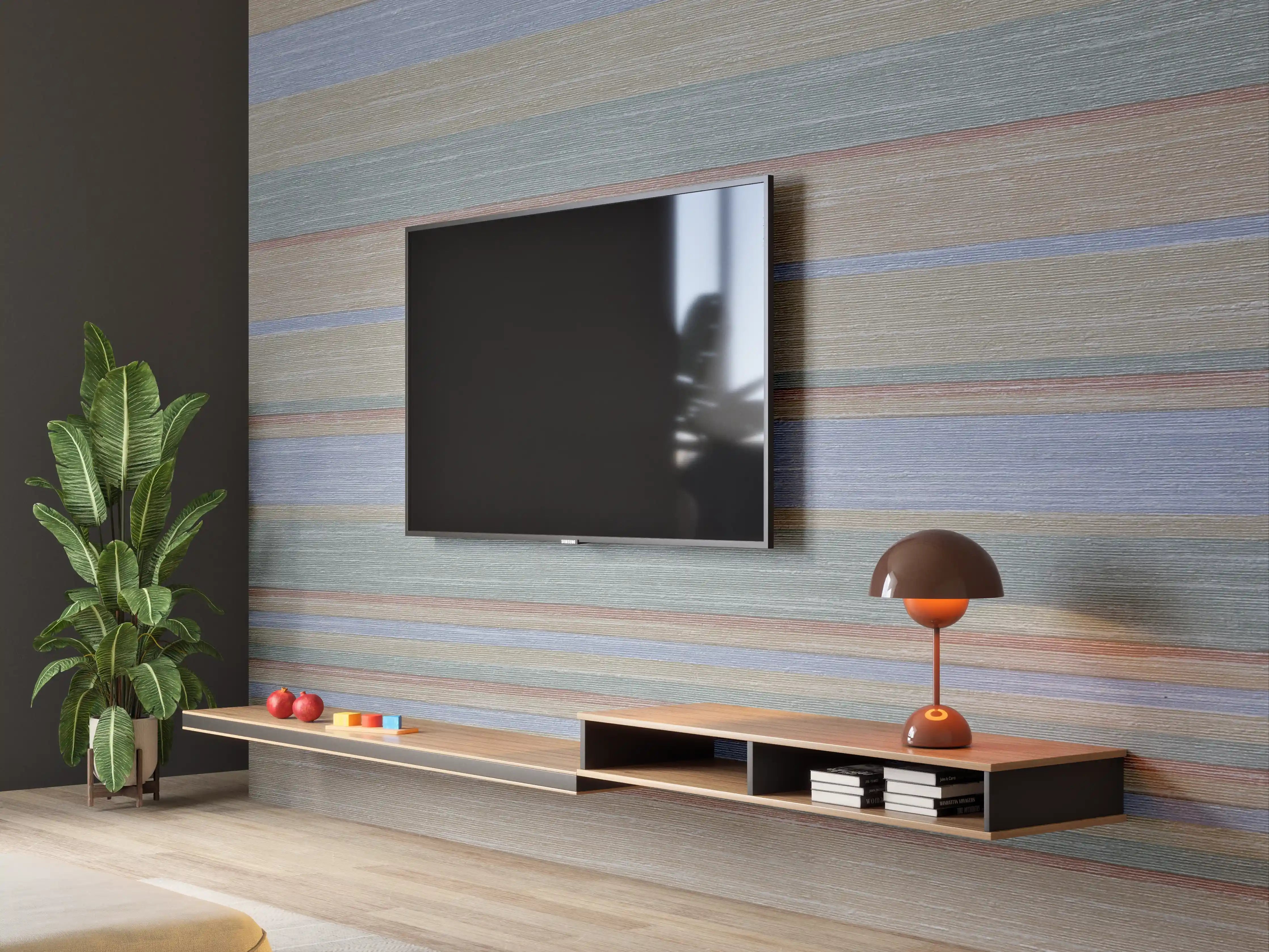 Wandverkleidung Wohnzimmer - Bunte Streifen in neutralen Tönen