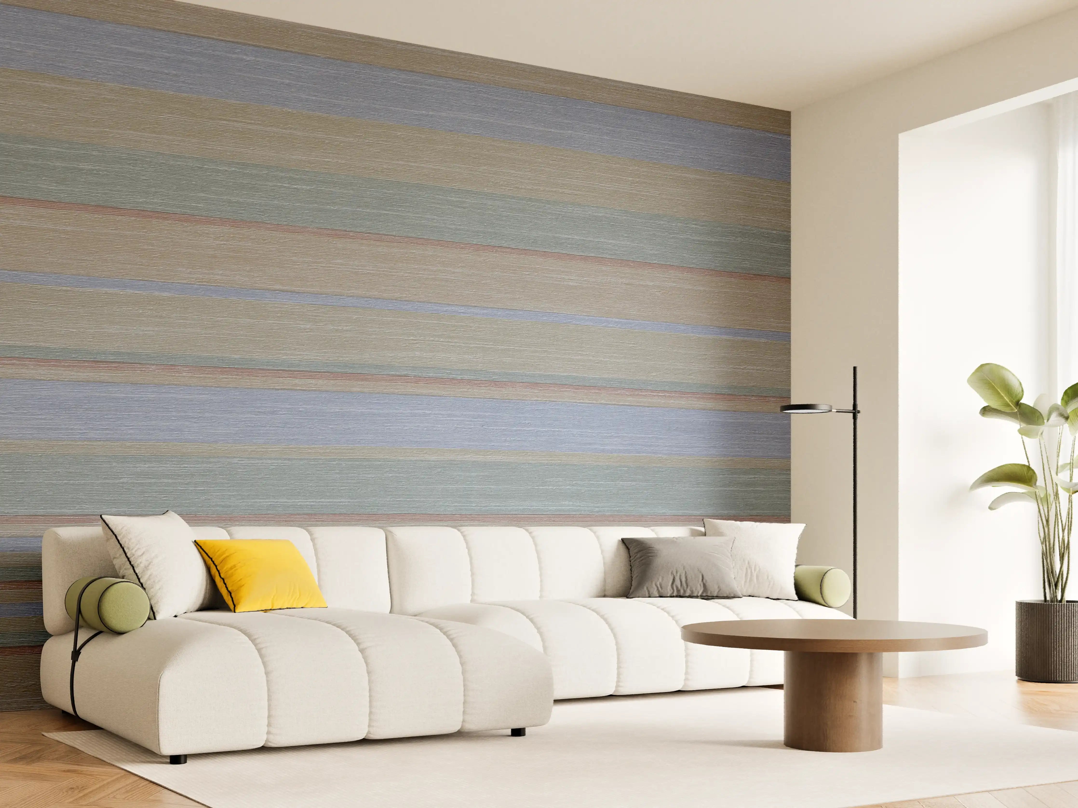 Wandverkleidung Wohnzimmer - Bunte Streifen in neutralen Tönen