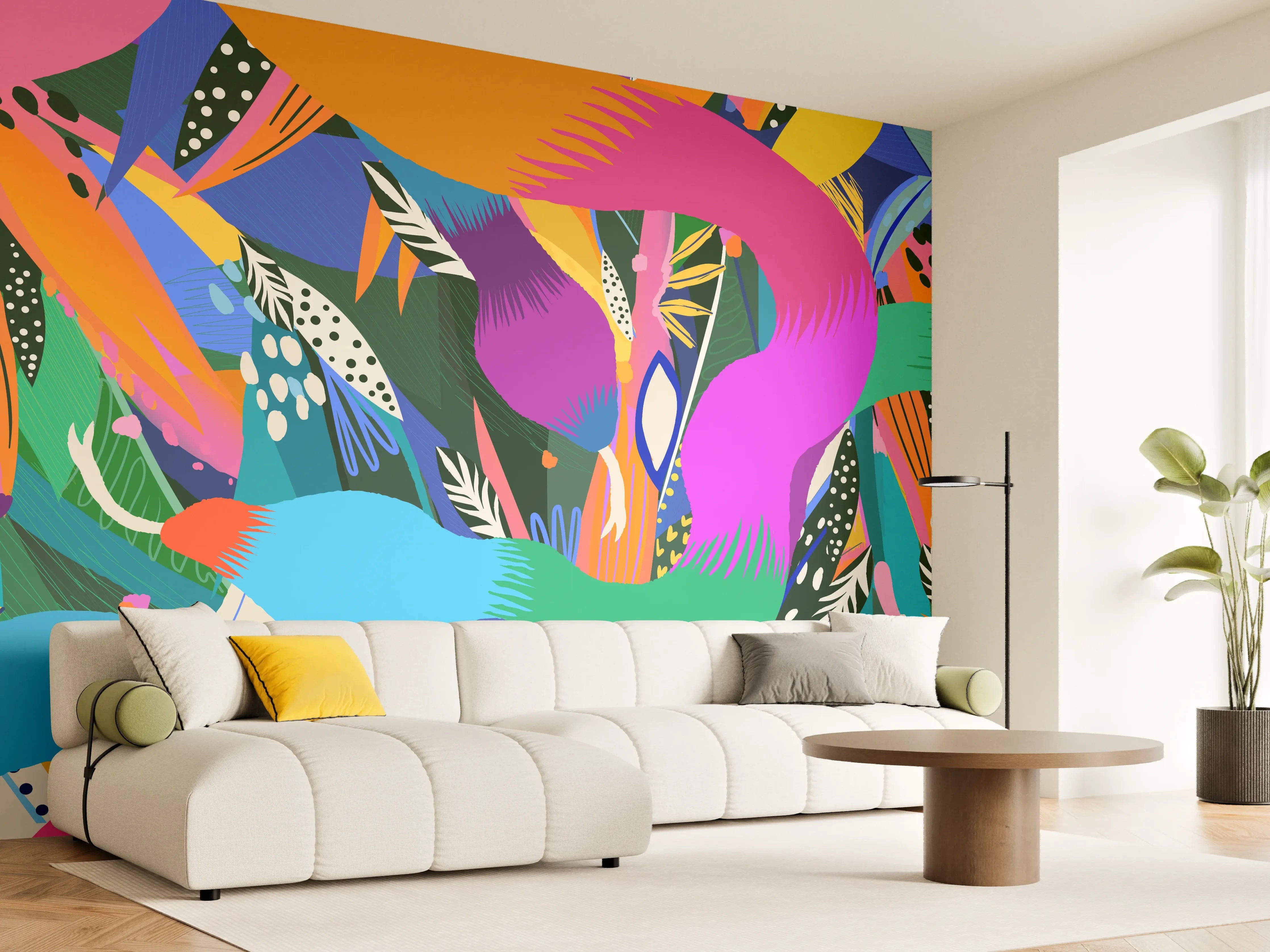 Wandverkleidung Wohnzimmer - Bunte Tropische Schlangen-Illustration