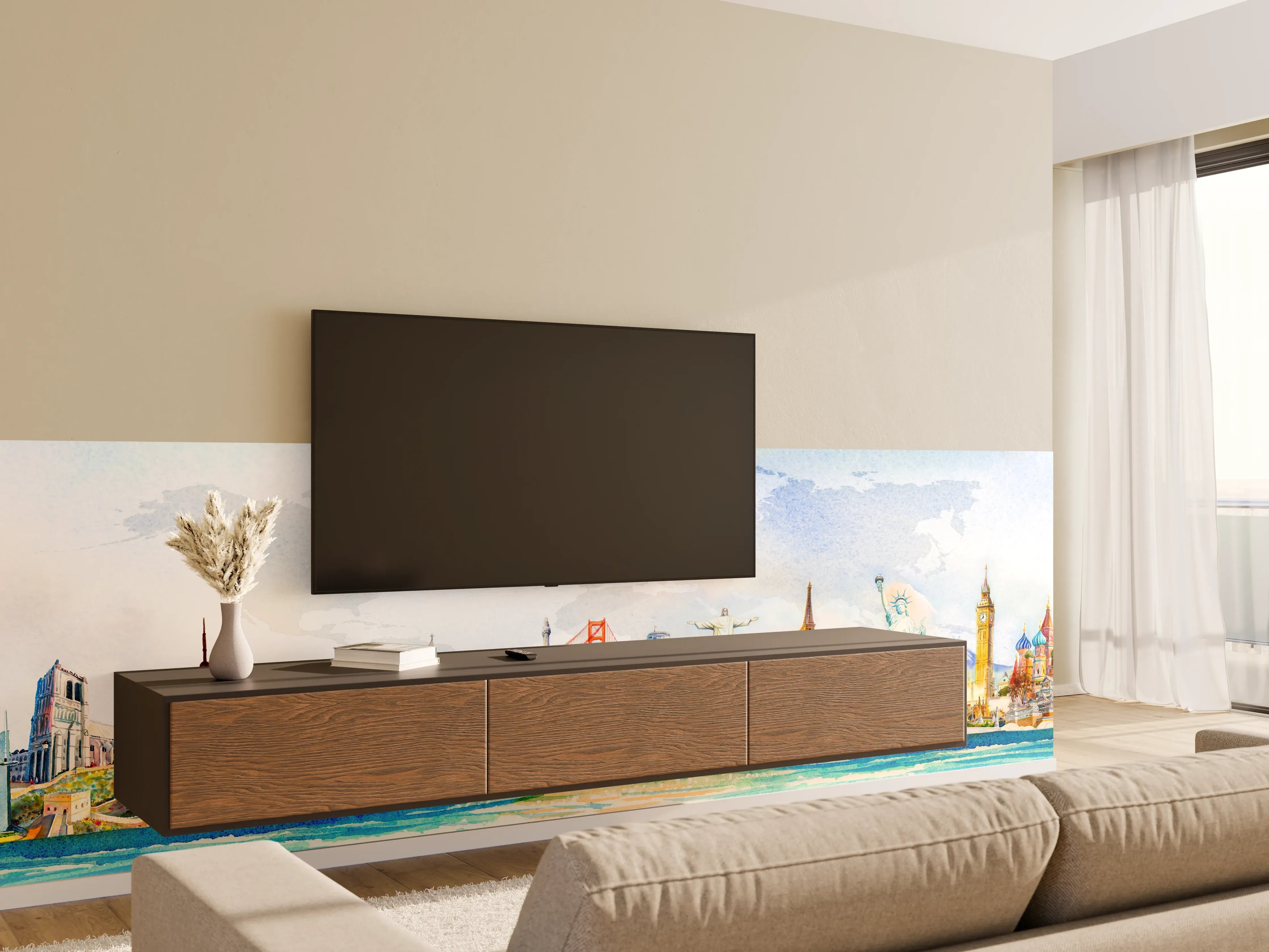 Wandverkleidung Wohnzimmer - Bunte Welterkundung Panorama