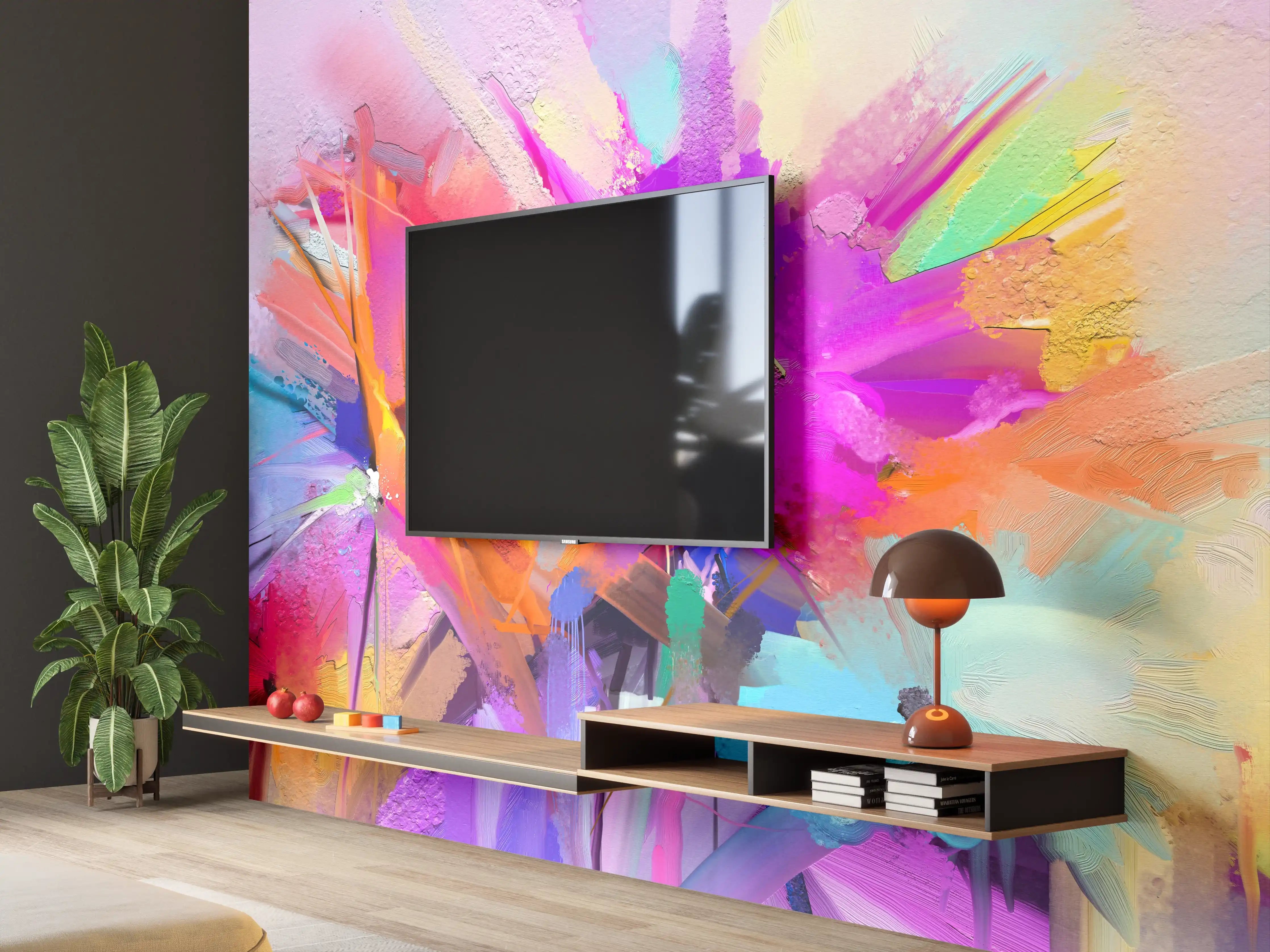 Wandverkleidung Wohnzimmer - Bunte abstrakte Kunst in lebendigen Farben