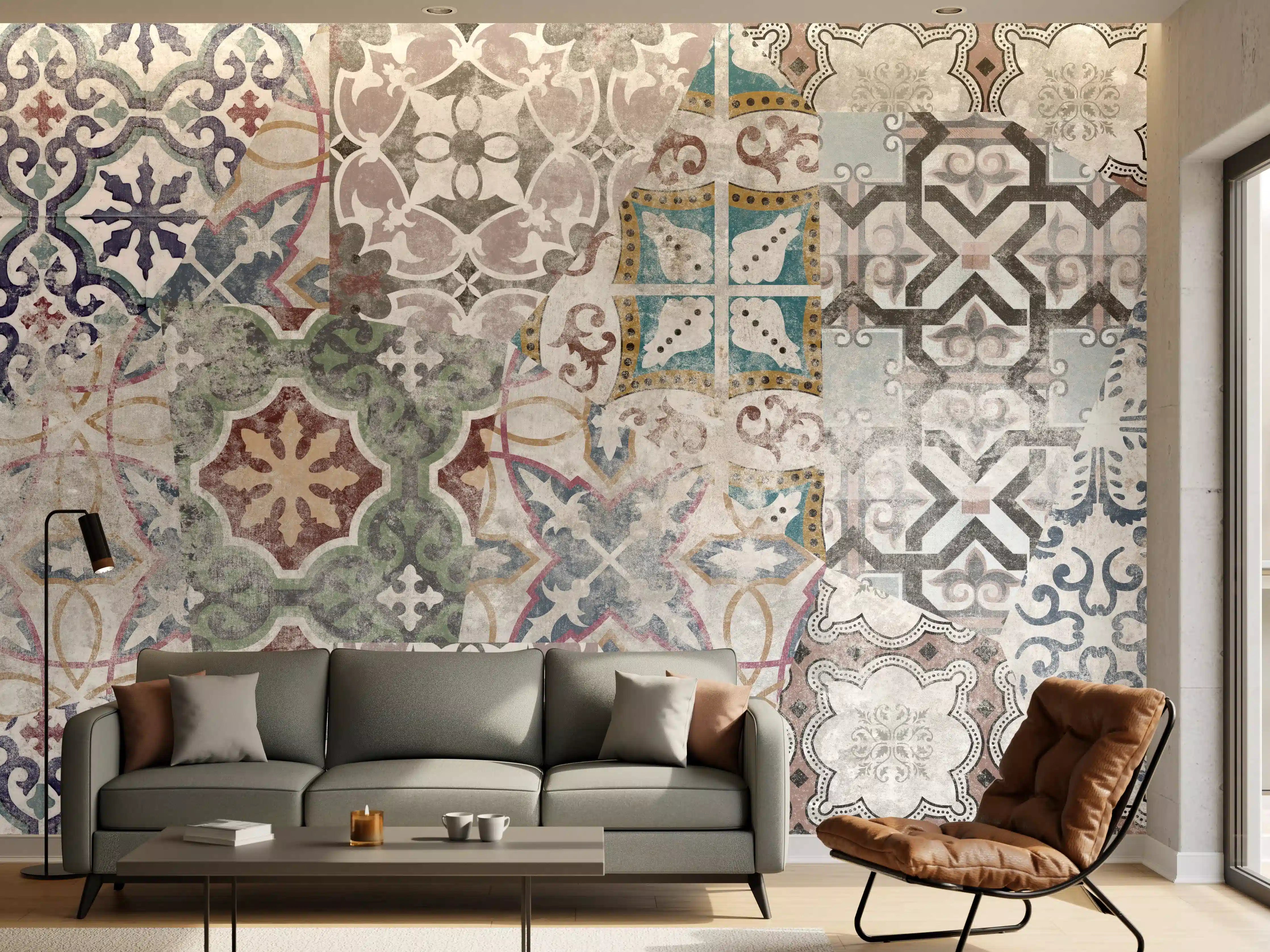 Wandverkleidung Wohnzimmer - Bunte alte Retro-Wand Fliesen