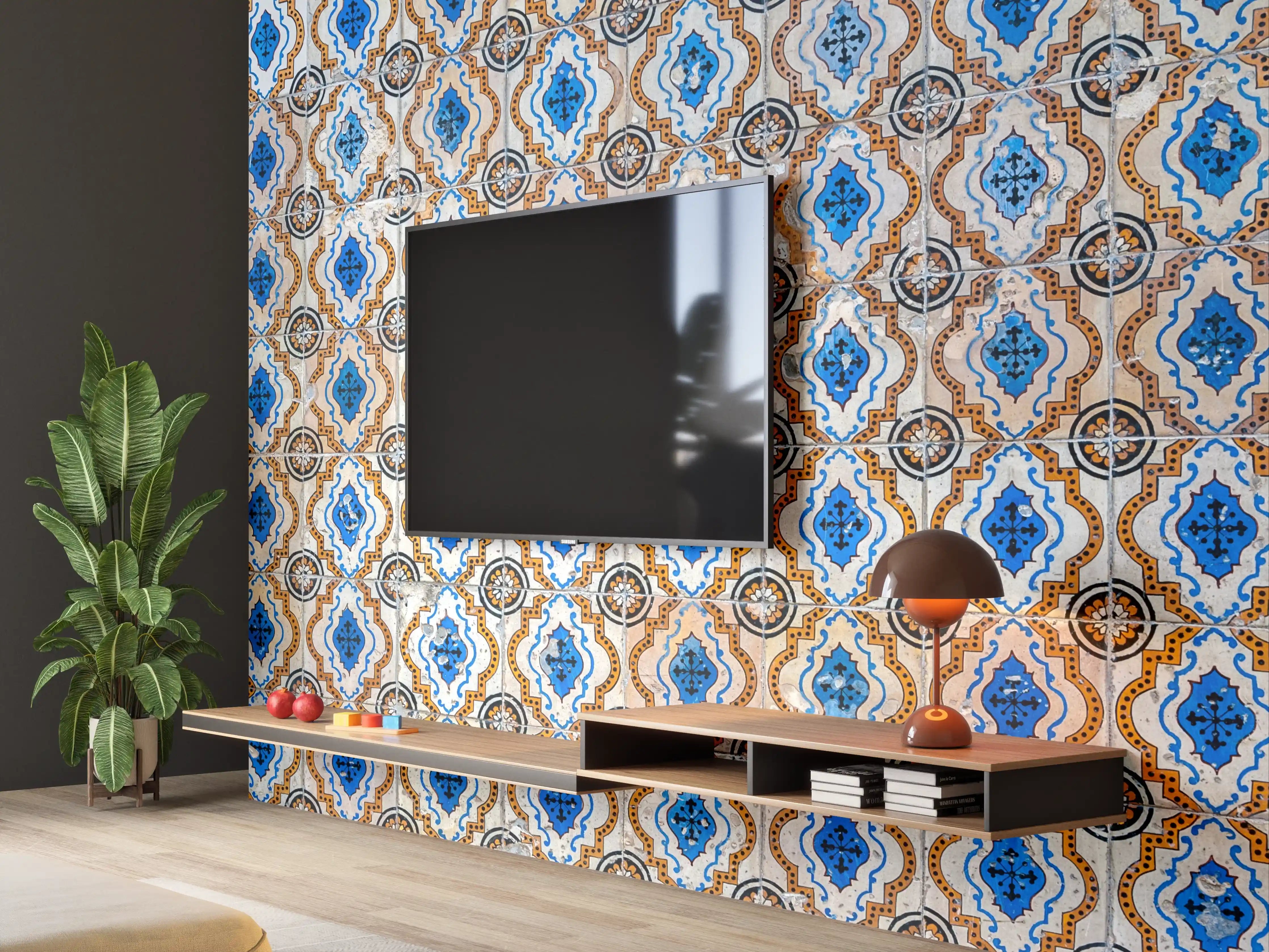 Wandverkleidung Wohnzimmer - Bunte geometrische Fliesenmuster