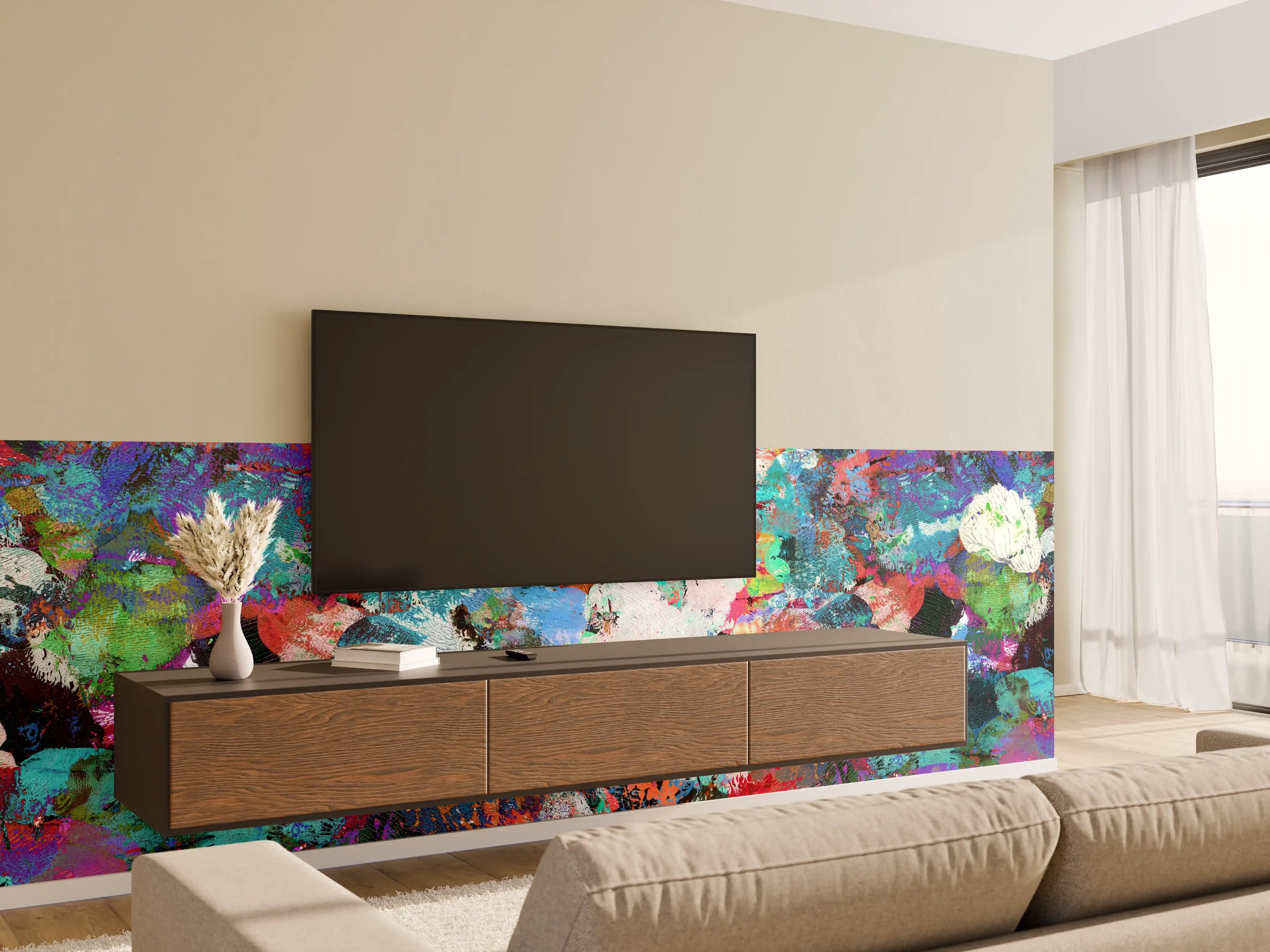 Wandverkleidung Wohnzimmer - Bunte lebendige Kunst