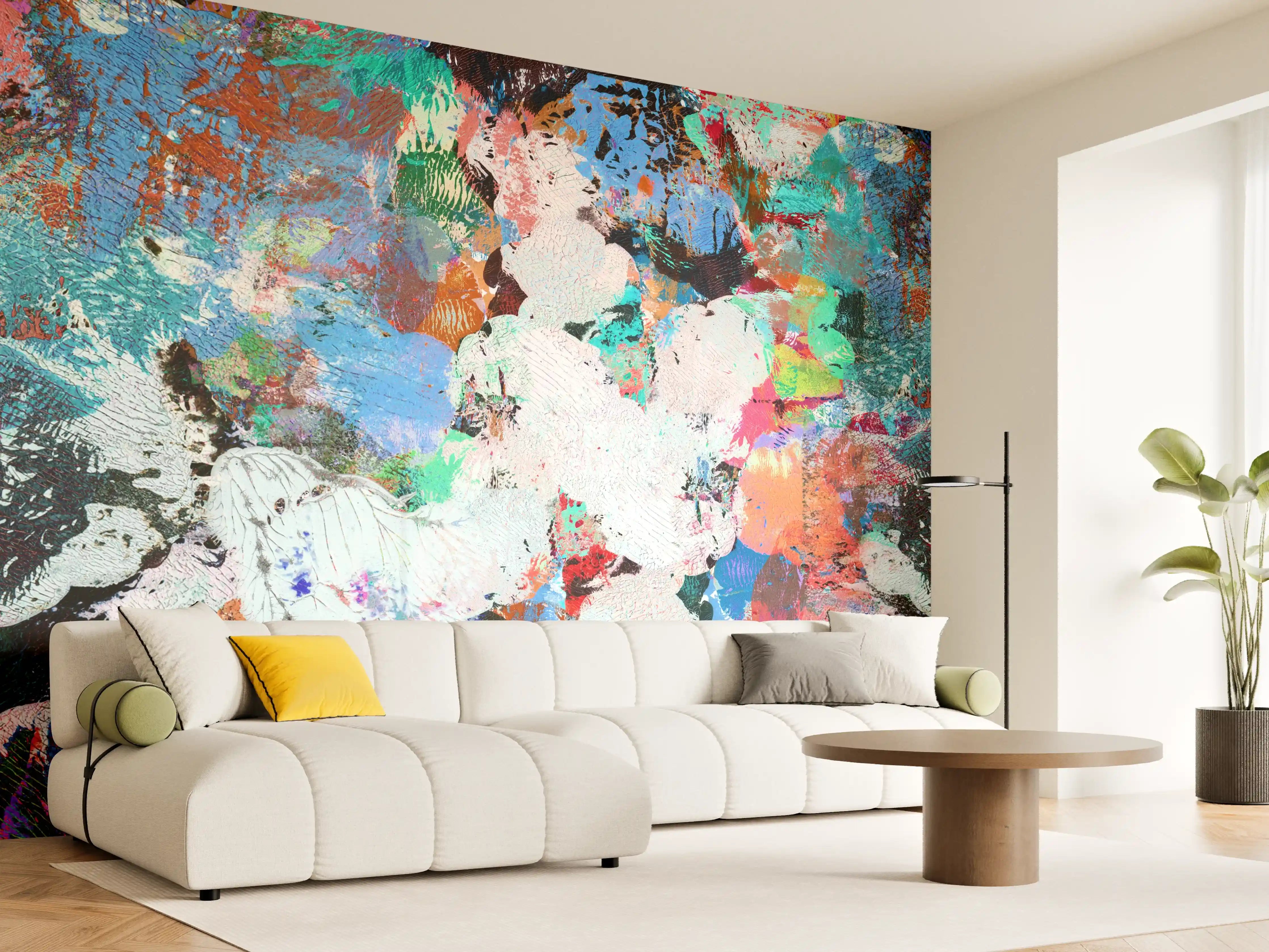 Wandverkleidung Wohnzimmer - Bunte lebendige Kunst