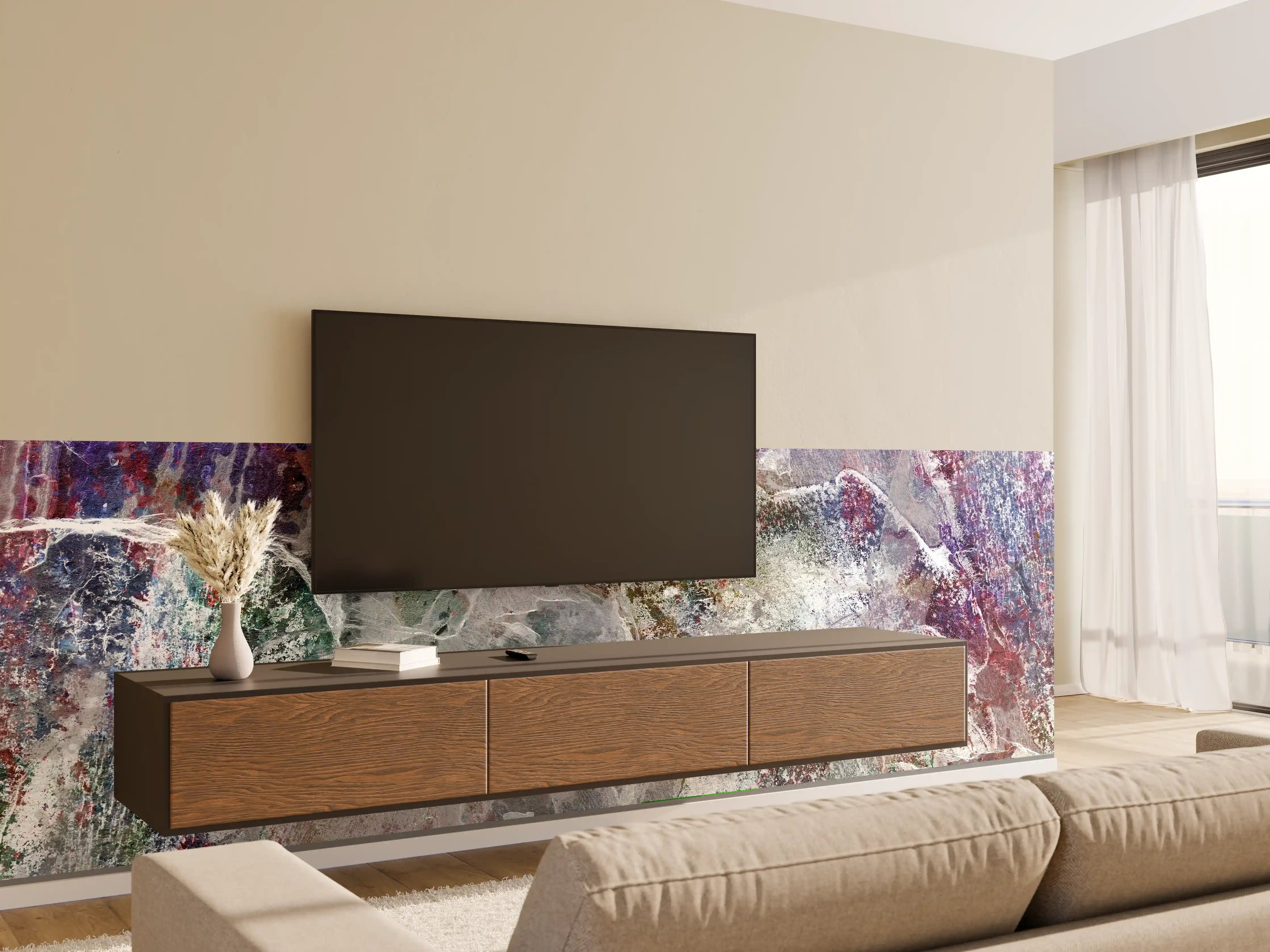 Wandverkleidung Wohnzimmer - Bunte natürliche Marmortextur