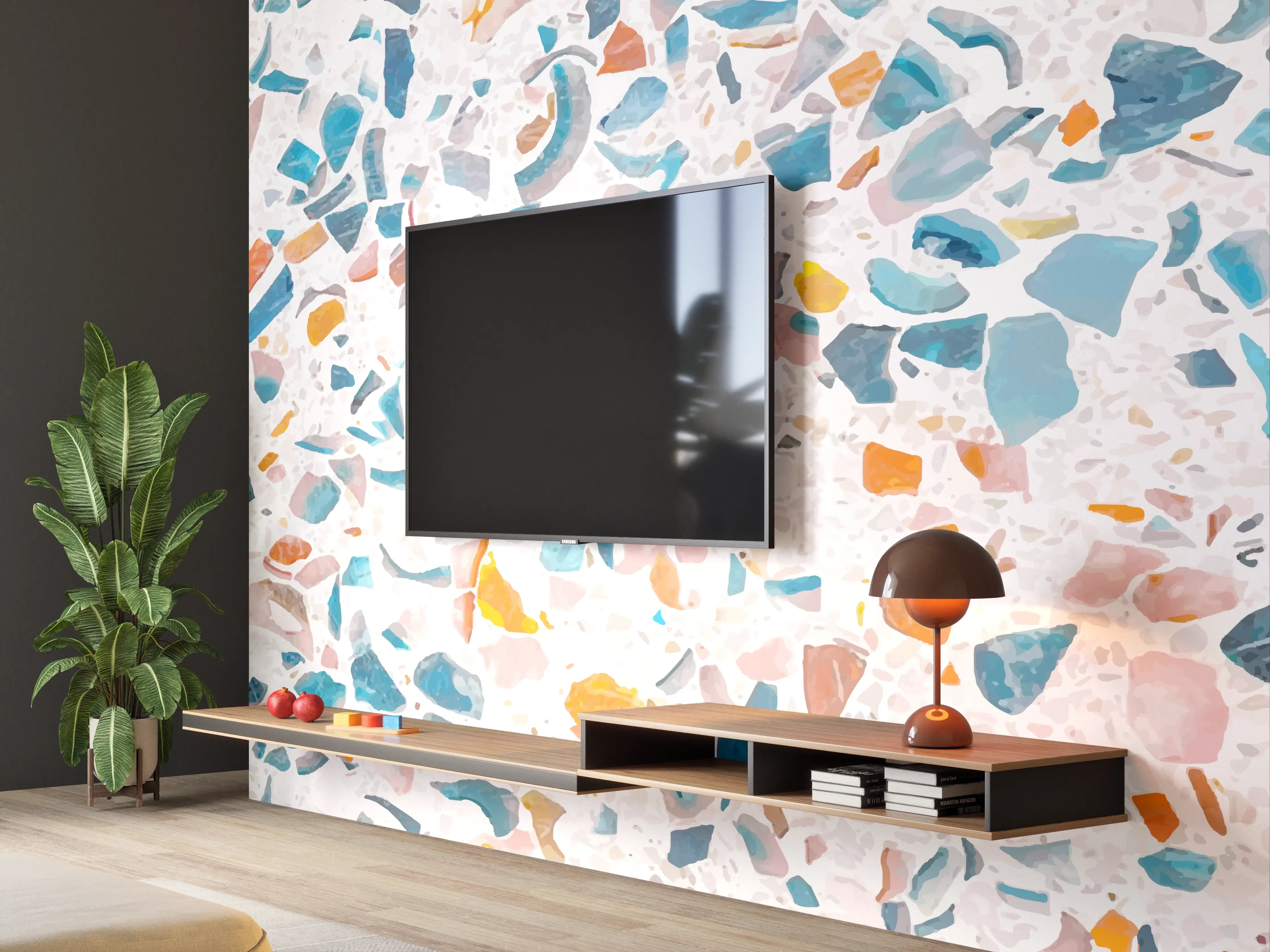 Wandverkleidung Wohnzimmer - Bunter Terrazzo Designbelag
