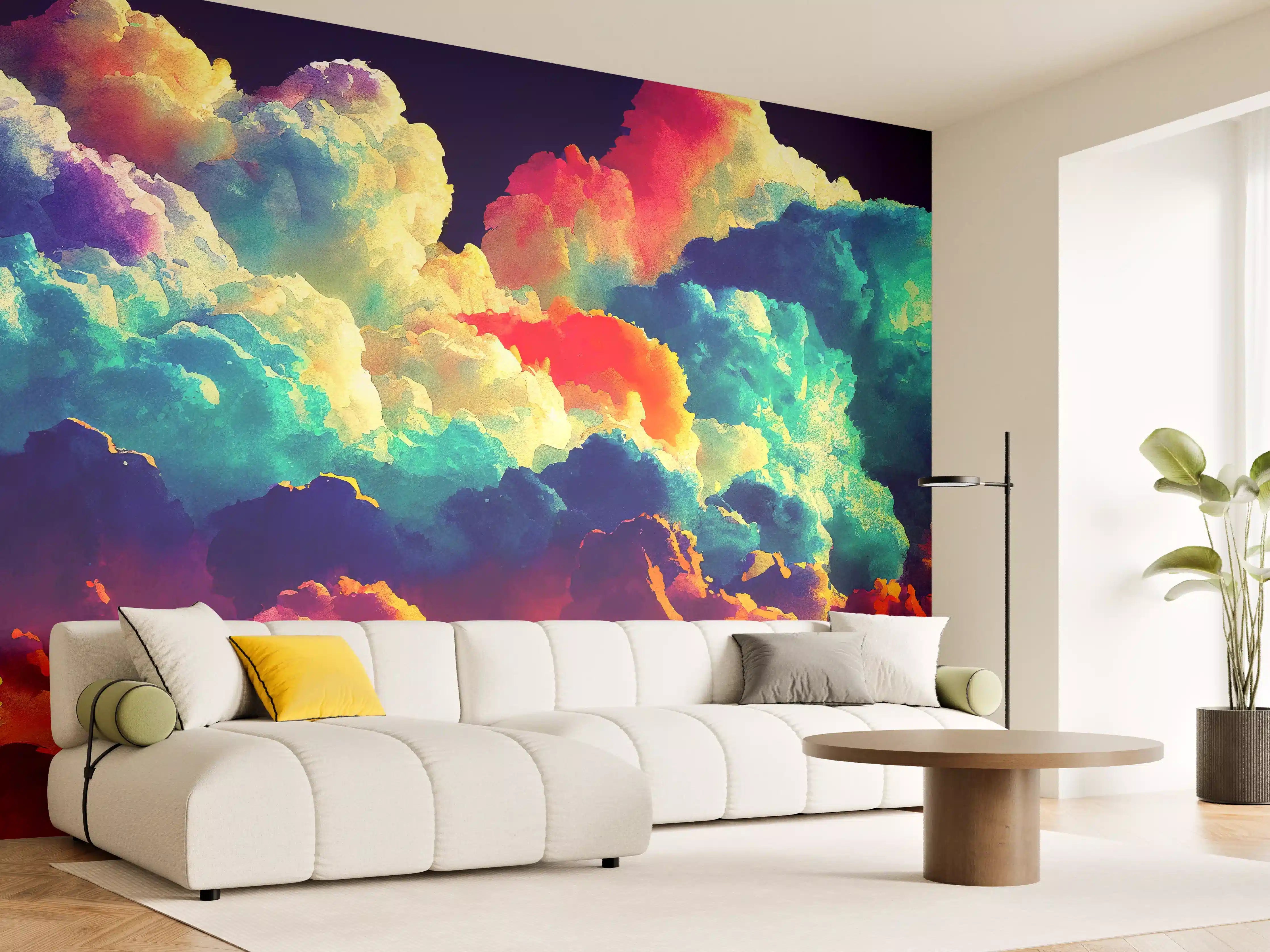 Wandverkleidung Wohnzimmer - Bunter Wolkenhimmel