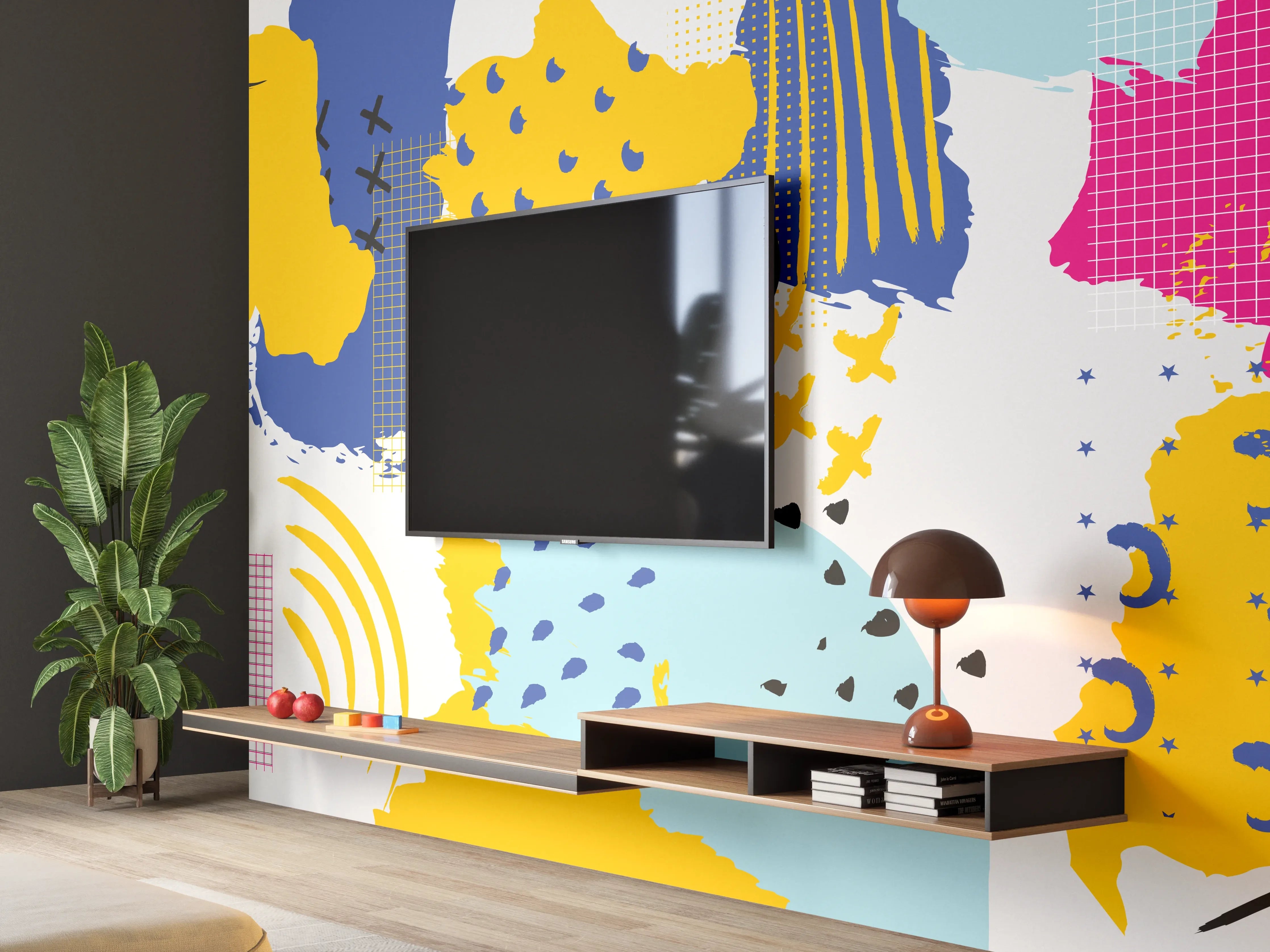Wandverkleidung Wohnzimmer - Buntes Abstrakt-Muster Design