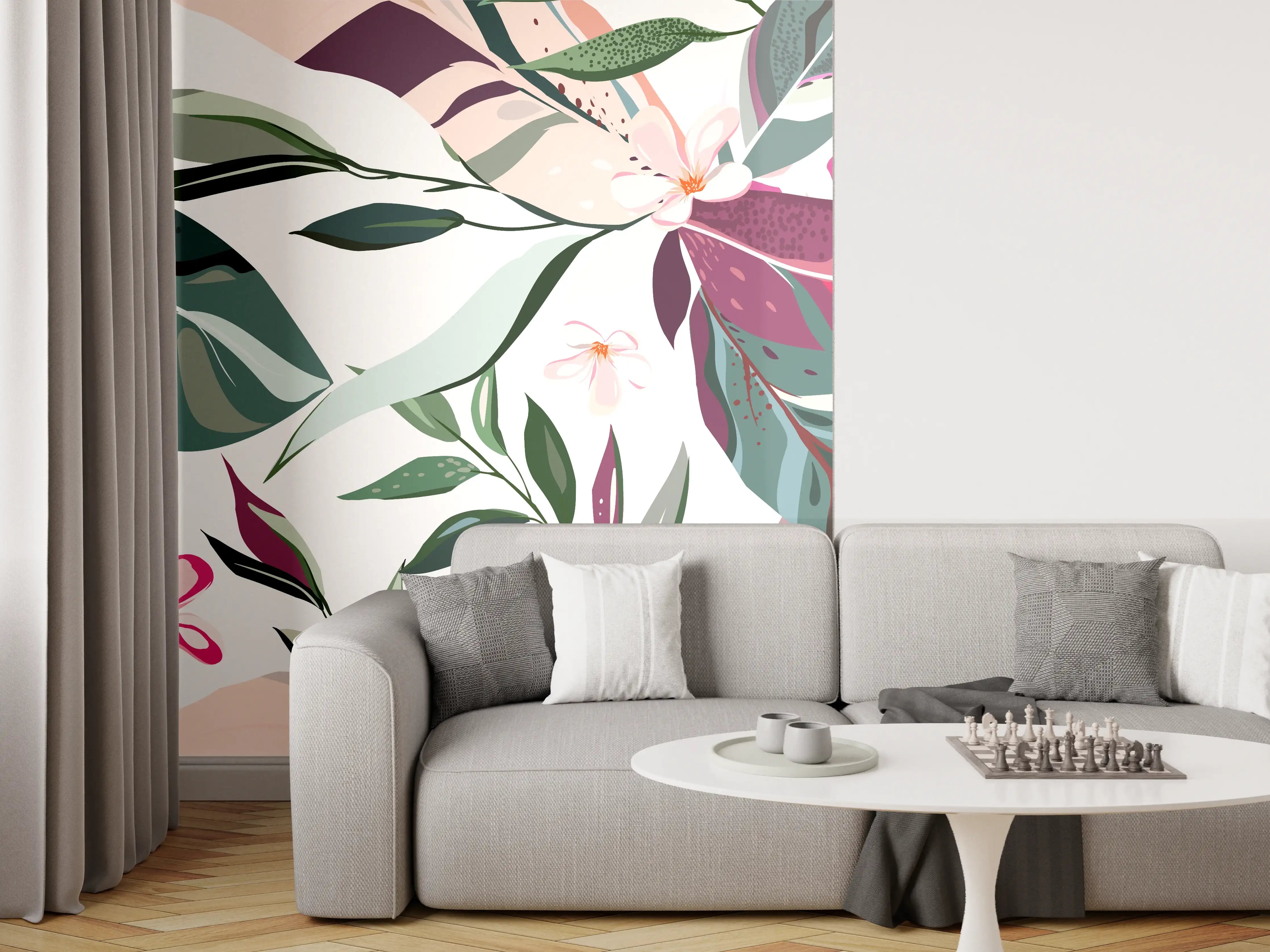 Wandverkleidung Wohnzimmer - Buntes Blumen-Pflanzen Muster