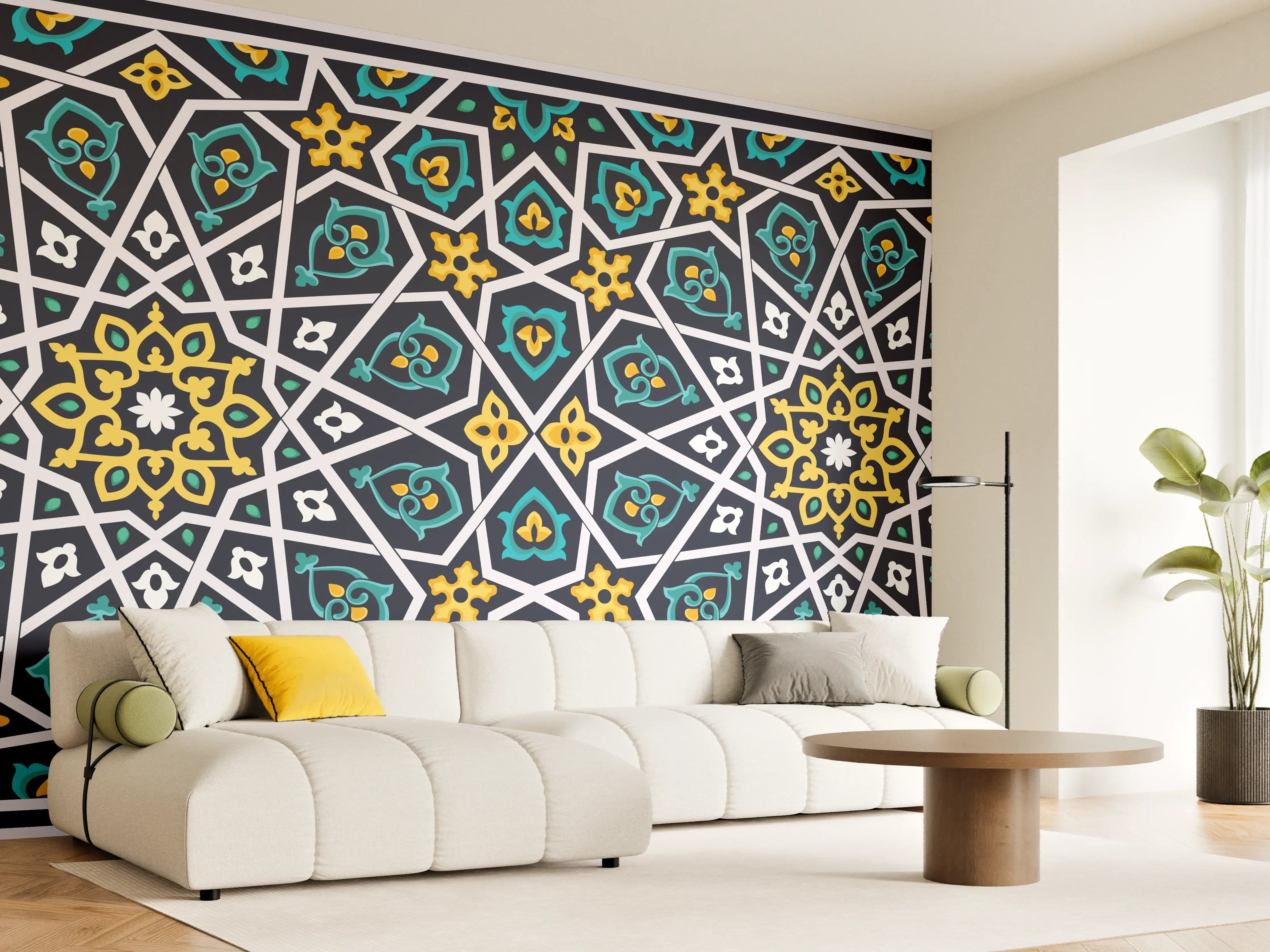 Wandverkleidung Wohnzimmer - Buntes Ethno-Muster Design